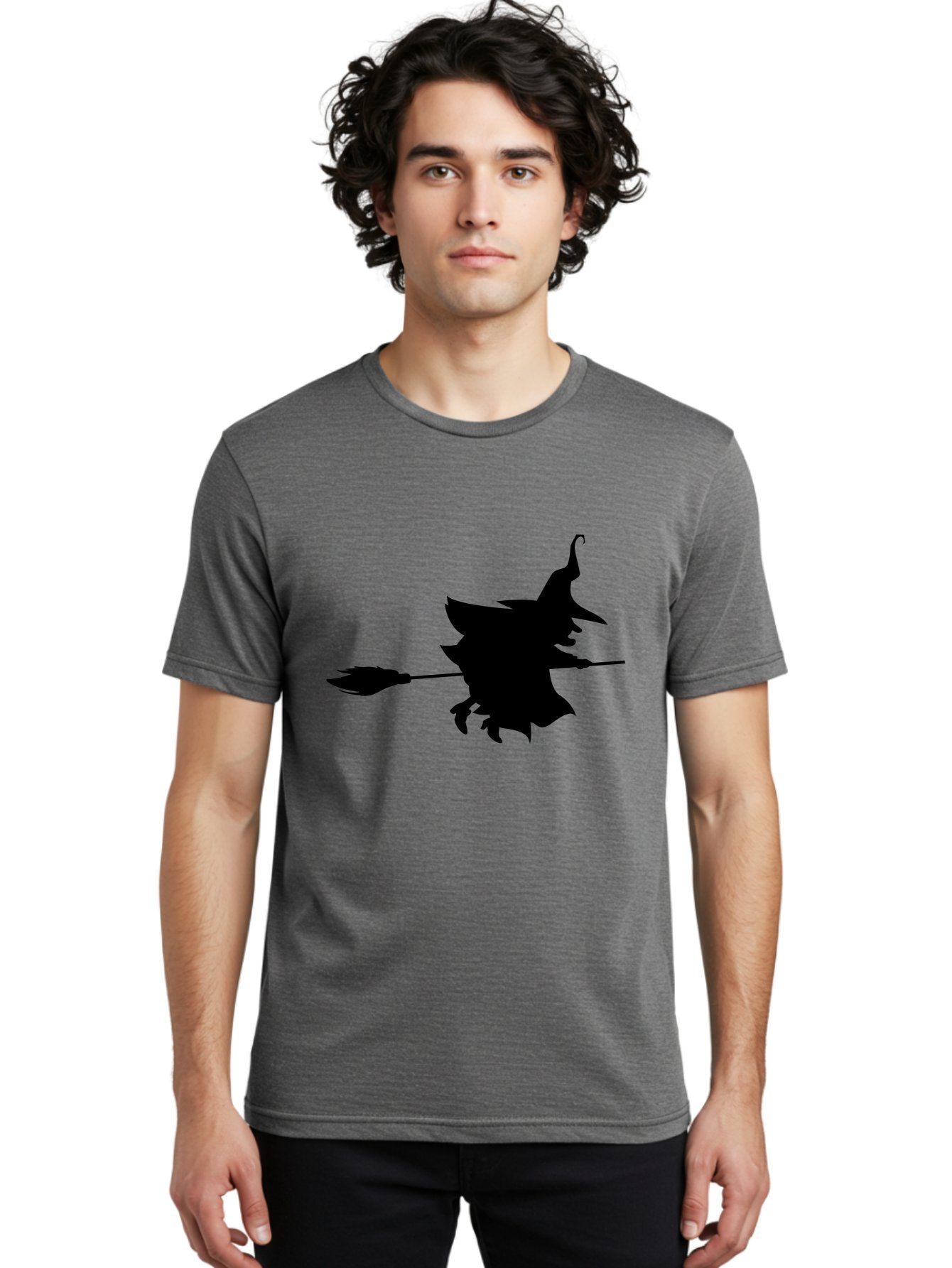 Witch-Silhouette Men'S Graphic Tee, 100% Cotton, Comfortable Casual Summer Wear, Machine Washable, Witch Silhouette, Flying On Broomstick, Halloween Magic, Spooky Atmosphere, Mystical Powers, Flying Witch, Halloween Theme Aab240 21
