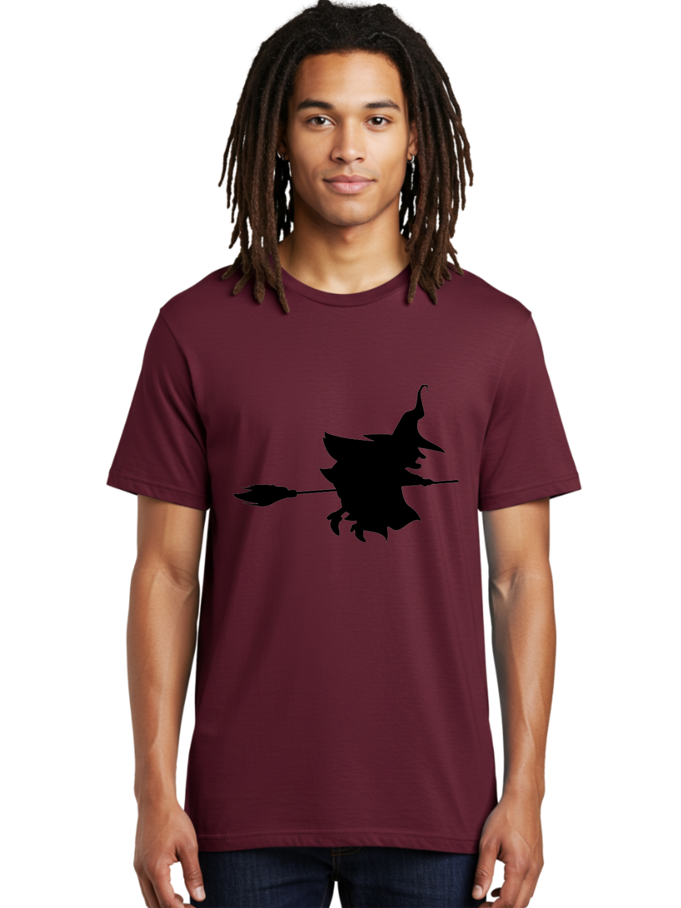 Witch-Silhouette Men'S Graphic Tee, 100% Cotton, Comfortable Casual Summer Wear, Machine Washable, Witch Silhouette, Flying On Broomstick, Halloween Magic, Spooky Atmosphere, Mystical Powers, Flying Witch, Halloween Theme Aab240 28