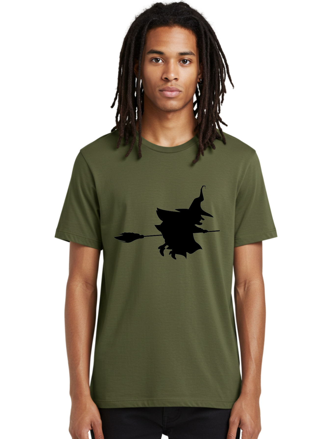 Witch-Silhouette Men'S Graphic Tee, 100% Cotton, Comfortable Casual Summer Wear, Machine Washable, Witch Silhouette, Flying On Broomstick, Halloween Magic, Spooky Atmosphere, Mystical Powers, Flying Witch, Halloween Theme Aab240 24