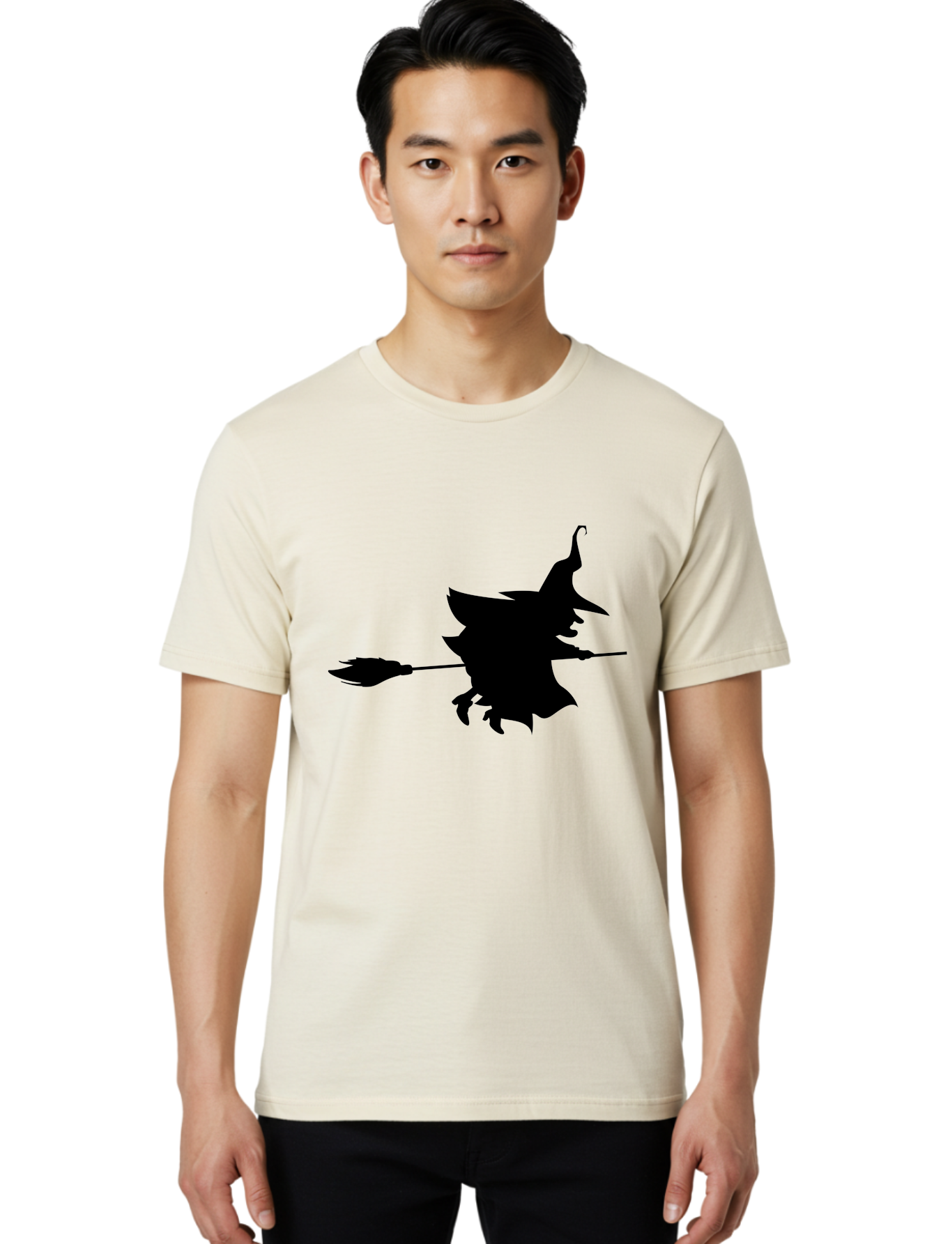Witch-Silhouette Men'S Graphic Tee, 100% Cotton, Comfortable Casual Summer Wear, Machine Washable, Witch Silhouette, Flying On Broomstick, Halloween Magic, Spooky Atmosphere, Mystical Powers, Flying Witch, Halloween Theme Aab240 14