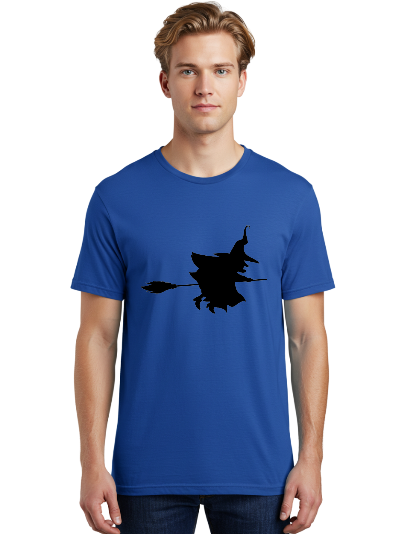 Witch-Silhouette Men'S Graphic Tee, 100% Cotton, Comfortable Casual Summer Wear, Machine Washable, Witch Silhouette, Flying On Broomstick, Halloween Magic, Spooky Atmosphere, Mystical Powers, Flying Witch, Halloween Theme Aab240 18