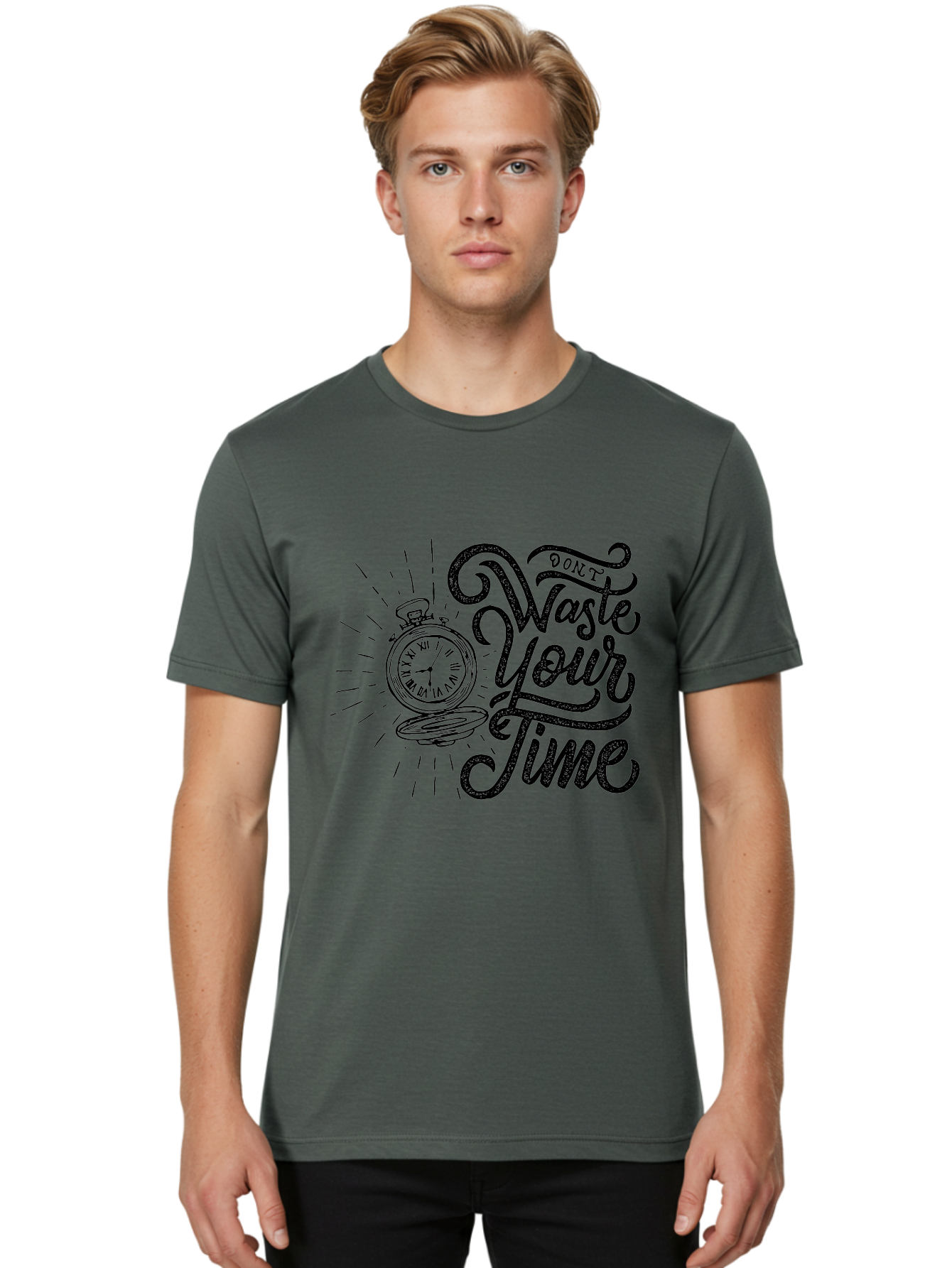 Don-T-Waste-Your-Time-1 Men'S Graphic Tee, 100% Cotton, Comfortable Casual Summer Wear, Machine Washable, Pocket Watch, Motivational Quote, Time Management, Productivity, Inspirational Saying, Vintage Clock, Productivity Tip, Time Is Money Aab243 4
