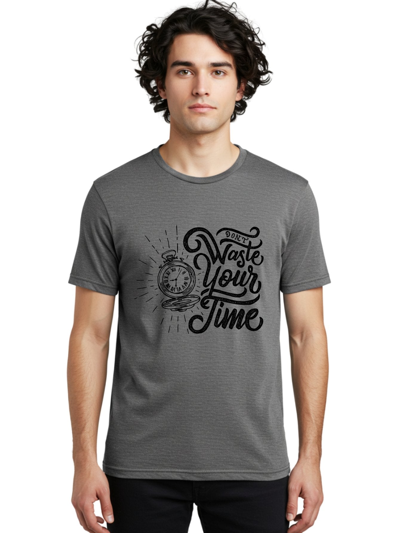 Don-T-Waste-Your-Time-1 Men'S Graphic Tee, 100% Cotton, Comfortable Casual Summer Wear, Machine Washable, Pocket Watch, Motivational Quote, Time Management, Productivity, Inspirational Saying, Vintage Clock, Productivity Tip, Time Is Money Aab243 23