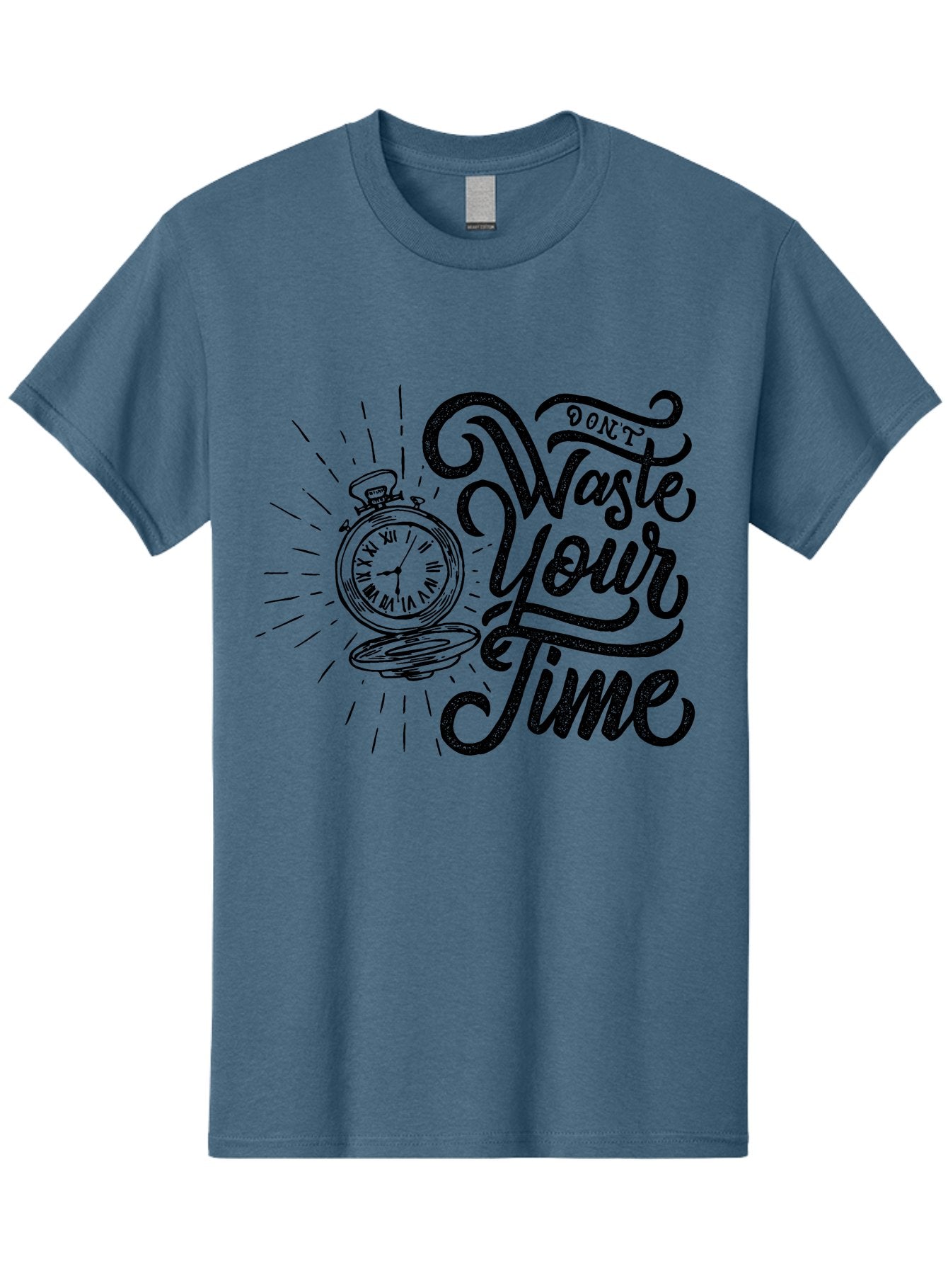 Don-T-Waste-Your-Time-1 Men'S Graphic Tee, 100% Cotton, Comfortable Casual Summer Wear, Machine Washable, Pocket Watch, Motivational Quote, Time Management, Productivity, Inspirational Saying, Vintage Clock, Productivity Tip, Time Is Money Aab243