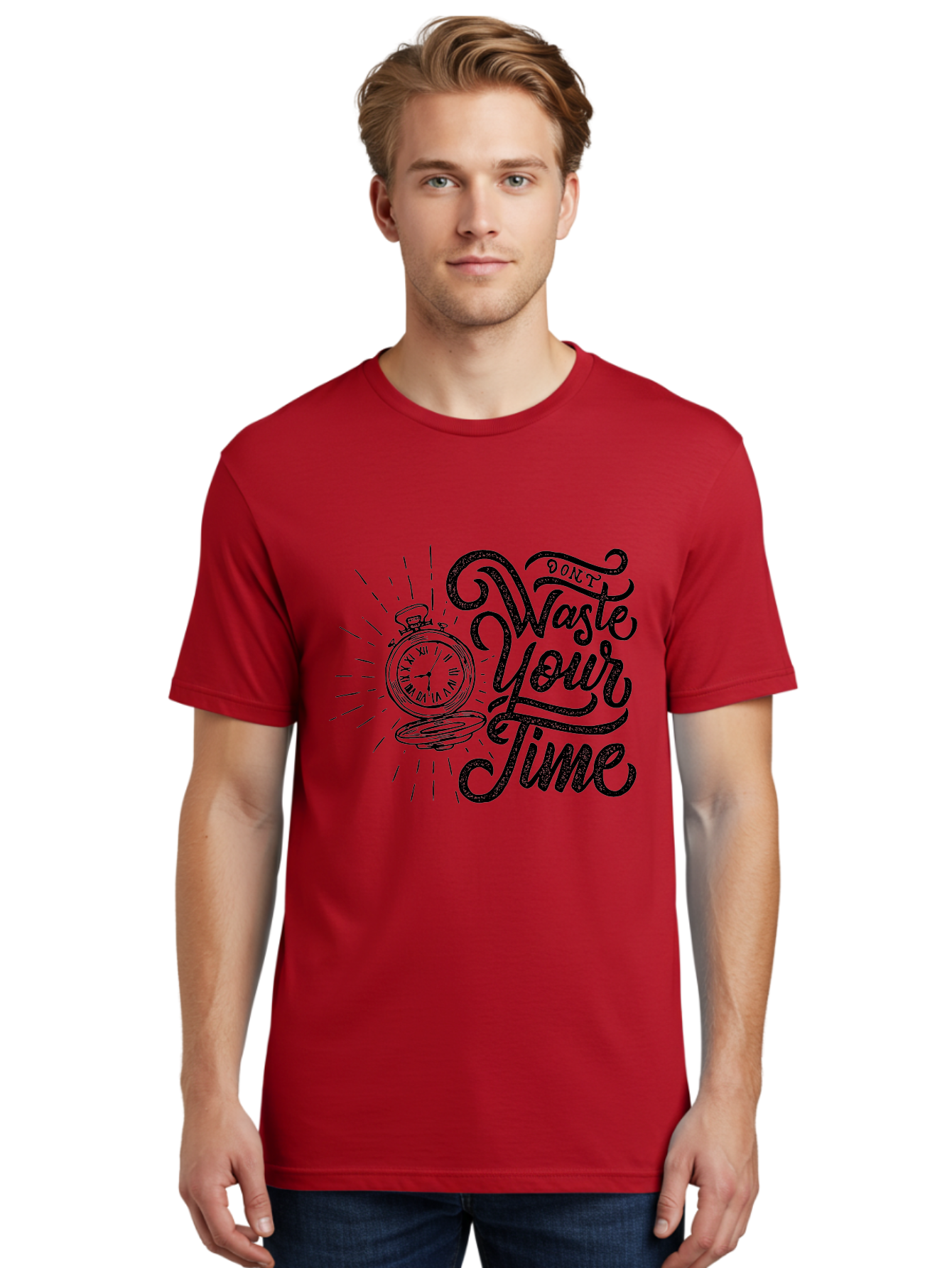 Don-T-Waste-Your-Time-1 Men'S Graphic Tee, 100% Cotton, Comfortable Casual Summer Wear, Machine Washable, Pocket Watch, Motivational Quote, Time Management, Productivity, Inspirational Saying, Vintage Clock, Productivity Tip, Time Is Money Aab243 24