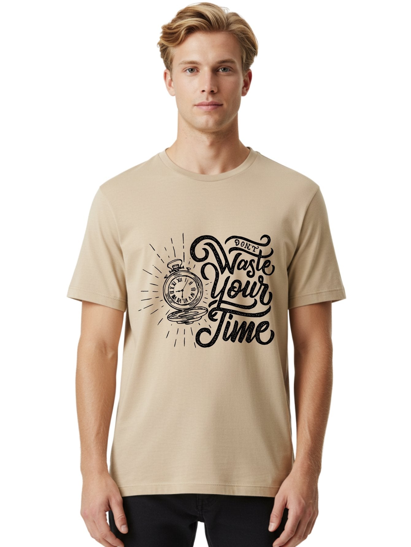 Don-T-Waste-Your-Time-1 Men'S Graphic Tee, 100% Cotton, Comfortable Casual Summer Wear, Machine Washable, Pocket Watch, Motivational Quote, Time Management, Productivity, Inspirational Saying, Vintage Clock, Productivity Tip, Time Is Money Aab243 25