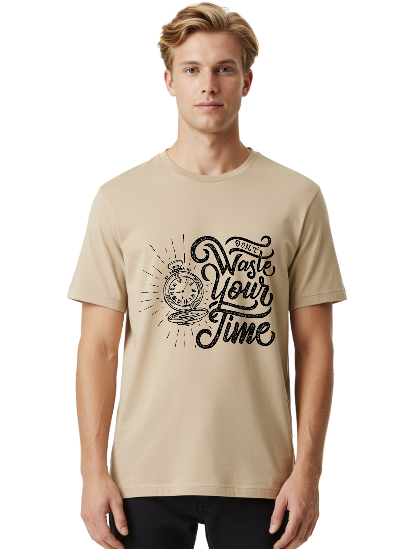 Don-T-Waste-Your-Time-1 Men'S Graphic Tee, 100% Cotton, Comfortable Casual Summer Wear, Machine Washable, Pocket Watch, Motivational Quote, Time Management, Productivity, Inspirational Saying, Vintage Clock, Productivity Tip, Time Is Money Aab243 28