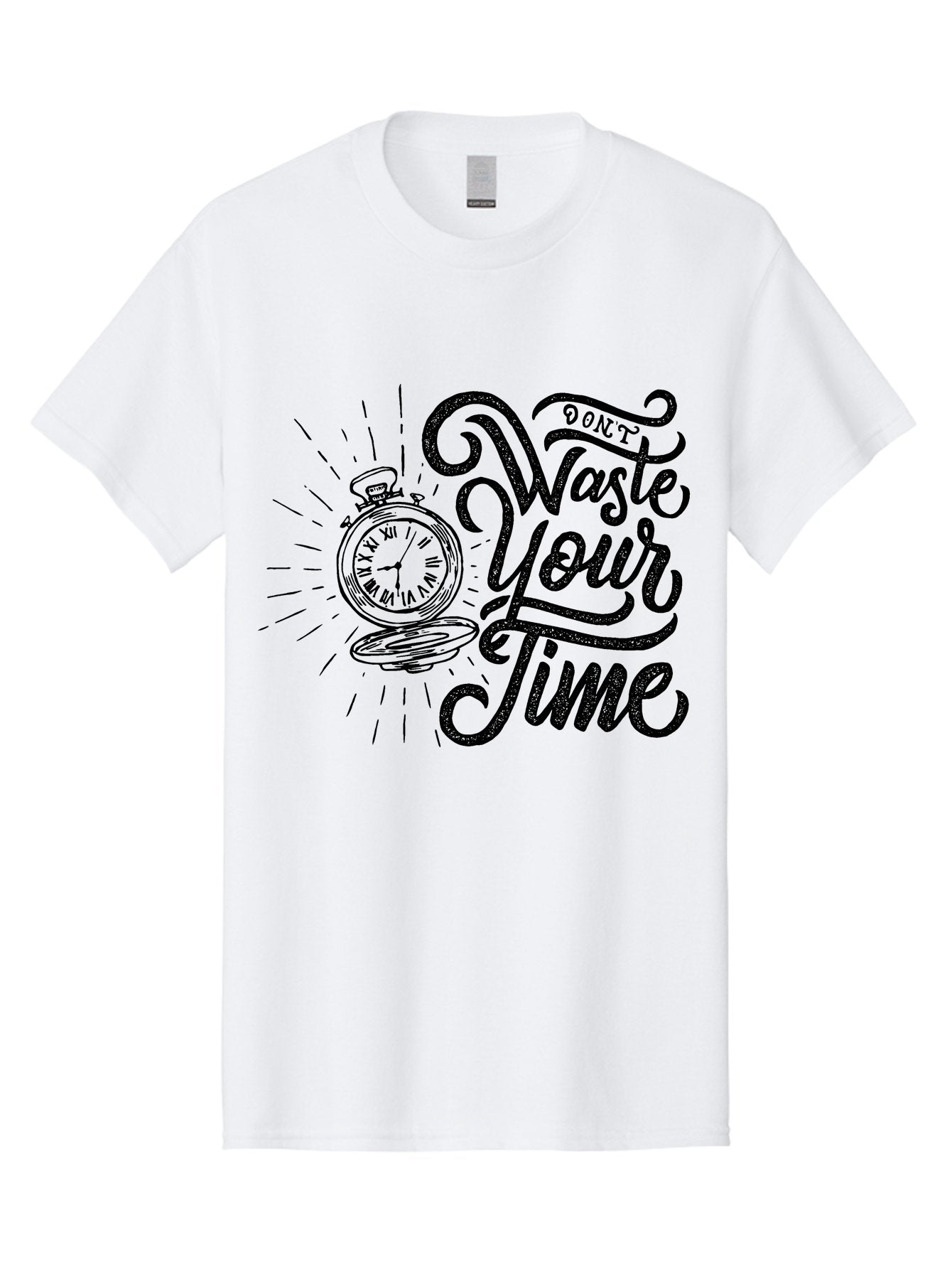 Don-T-Waste-Your-Time-1 Men'S Graphic Tee, 100% Cotton, Comfortable Casual Summer Wear, Machine Washable, Pocket Watch, Motivational Quote, Time Management, Productivity, Inspirational Saying, Vintage Clock, Productivity Tip, Time Is Money Aab243