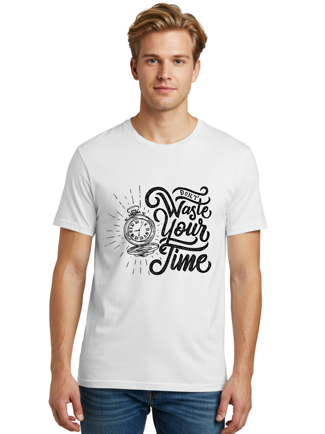 Don-T-Waste-Your-Time-1 Men'S Graphic Tee, 100% Cotton, Comfortable Casual Summer Wear, Machine Washable, Pocket Watch, Motivational Quote, Time Management, Productivity, Inspirational Saying, Vintage Clock, Productivity Tip, Time Is Money Aab243 30