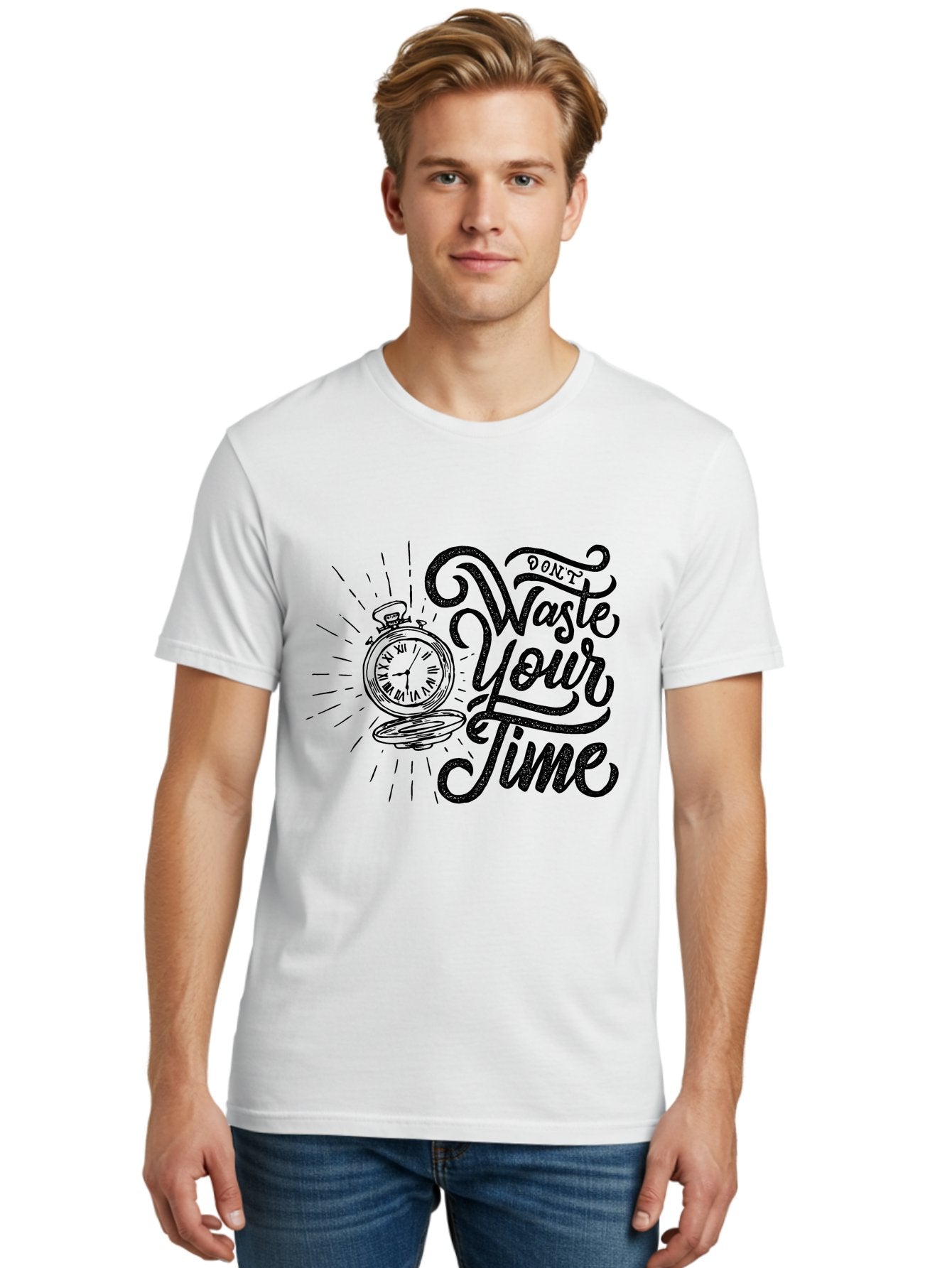 Don-T-Waste-Your-Time-1 Men'S Graphic Tee, 100% Cotton, Comfortable Casual Summer Wear, Machine Washable, Pocket Watch, Motivational Quote, Time Management, Productivity, Inspirational Saying, Vintage Clock, Productivity Tip, Time Is Money Aab243 21