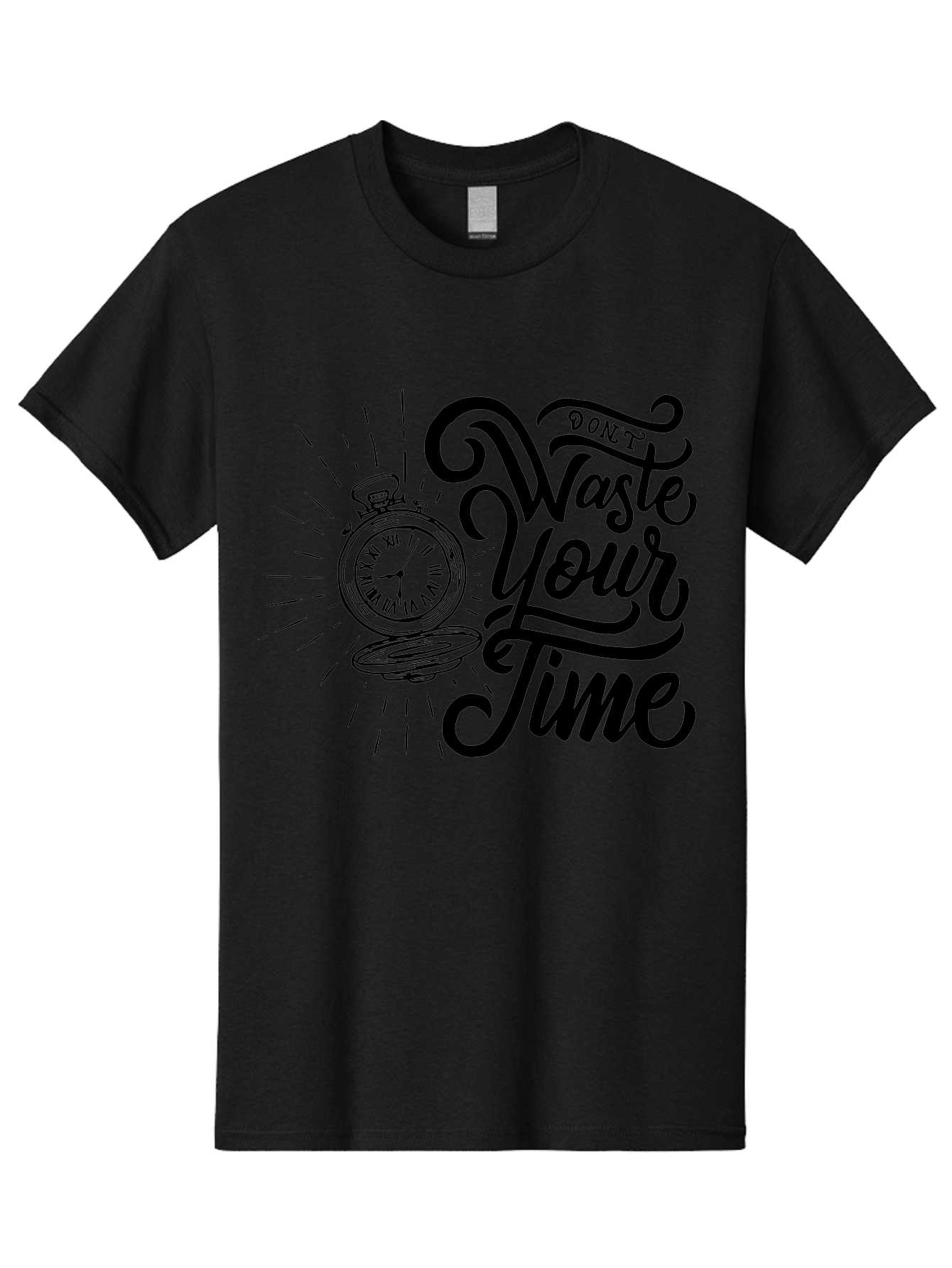 Don-T-Waste-Your-Time Men'S Graphic Tee, 100% Cotton, Comfortable Casual Summer Wear, Machine Washable, Motivational Quote, Pocket Watch, Time Management, Productivity Tips, Inspirational Sayings, Typography Art, Motivational Posters Aab244