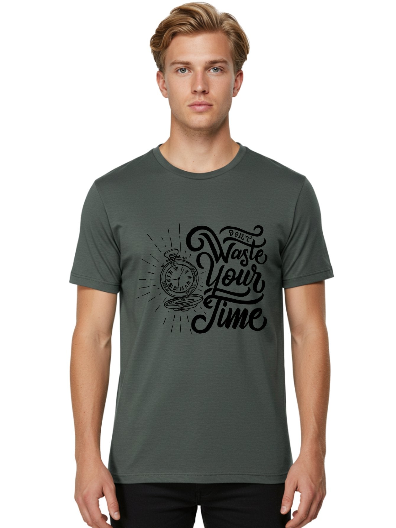 Don-T-Waste-Your-Time Men'S Graphic Tee, 100% Cotton, Comfortable Casual Summer Wear, Machine Washable, Motivational Quote, Pocket Watch, Time Management, Productivity Tips, Inspirational Sayings, Typography Art, Motivational Posters Aab244 30