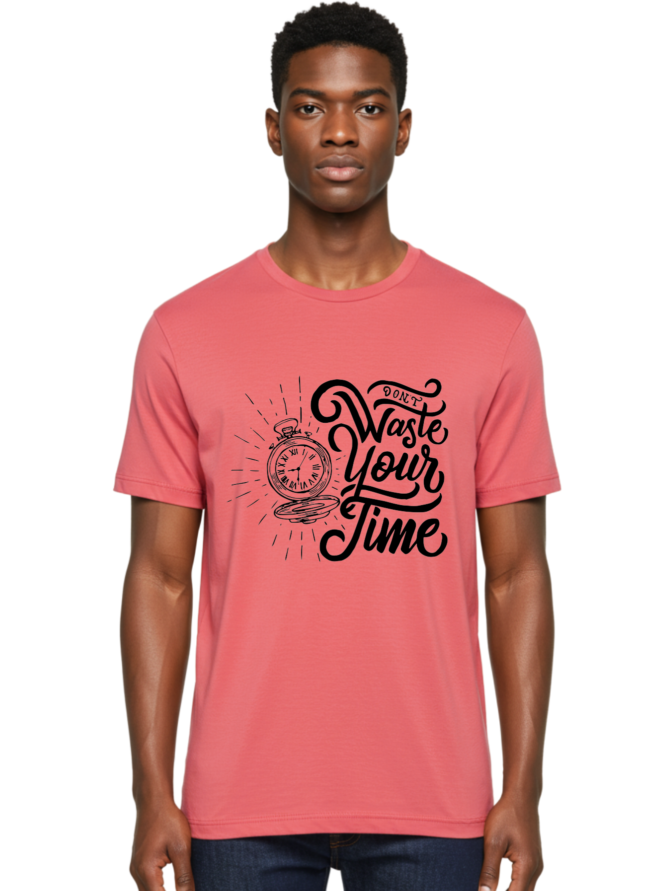 Don-T-Waste-Your-Time Men'S Graphic Tee, 100% Cotton, Comfortable Casual Summer Wear, Machine Washable, Motivational Quote, Pocket Watch, Time Management, Productivity Tips, Inspirational Sayings, Typography Art, Motivational Posters Aab244 6