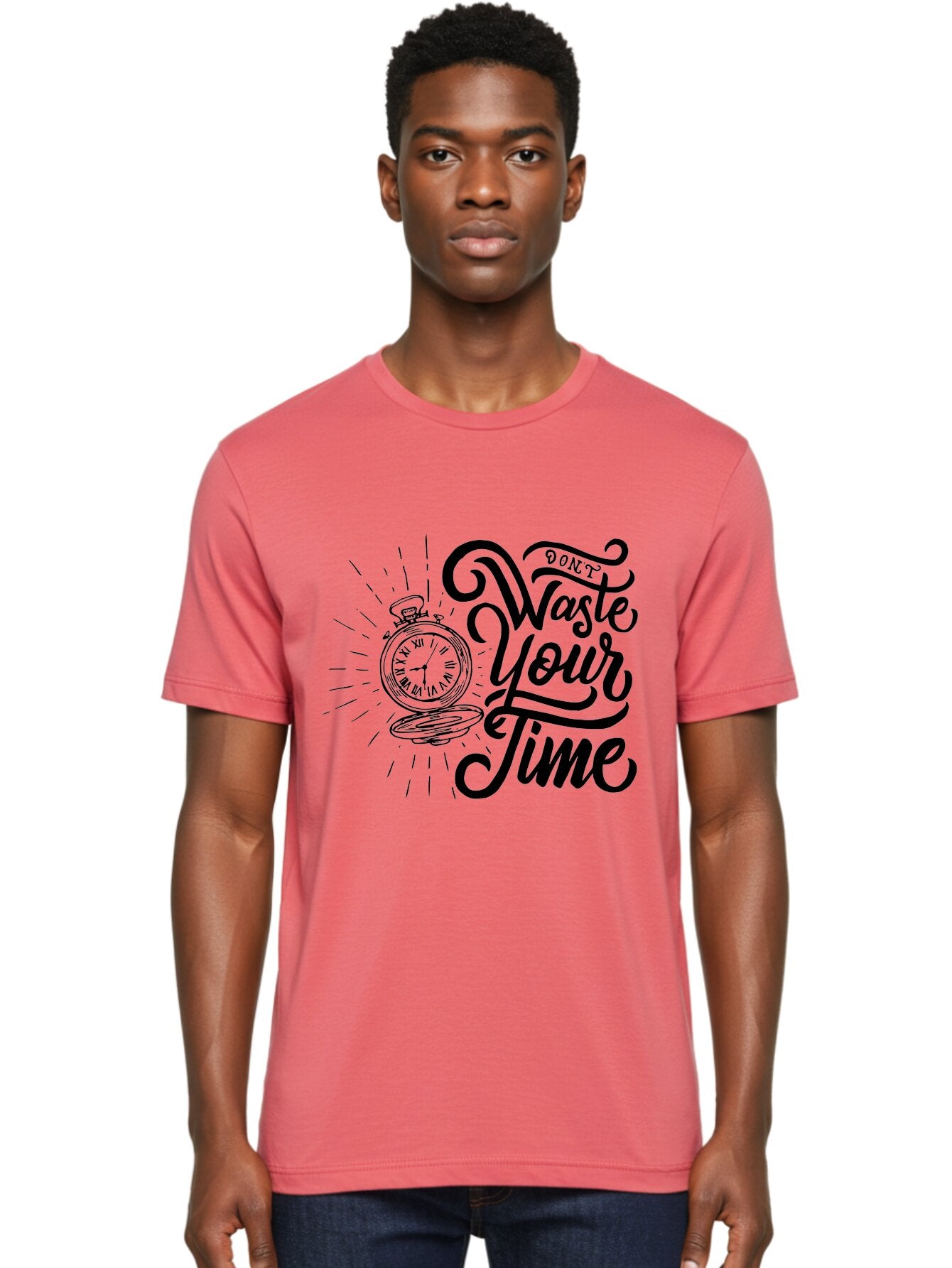 Don-T-Waste-Your-Time Men'S Graphic Tee, 100% Cotton, Comfortable Casual Summer Wear, Machine Washable, Motivational Quote, Pocket Watch, Time Management, Productivity Tips, Inspirational Sayings, Typography Art, Motivational Posters Aab244 29