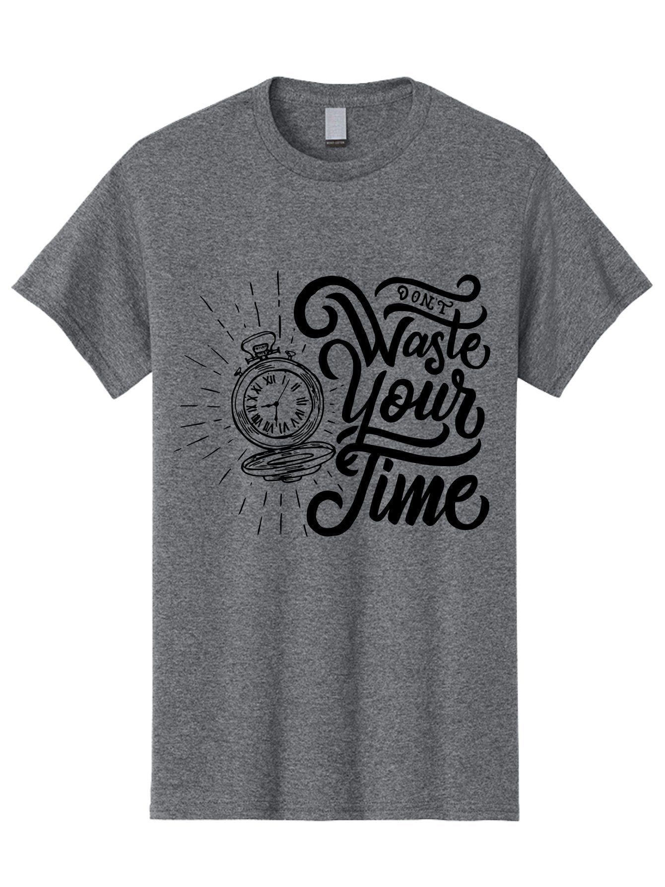 Don-T-Waste-Your-Time Men'S Graphic Tee, 100% Cotton, Comfortable Casual Summer Wear, Machine Washable, Motivational Quote, Pocket Watch, Time Management, Productivity Tips, Inspirational Sayings, Typography Art, Motivational Posters Aab244