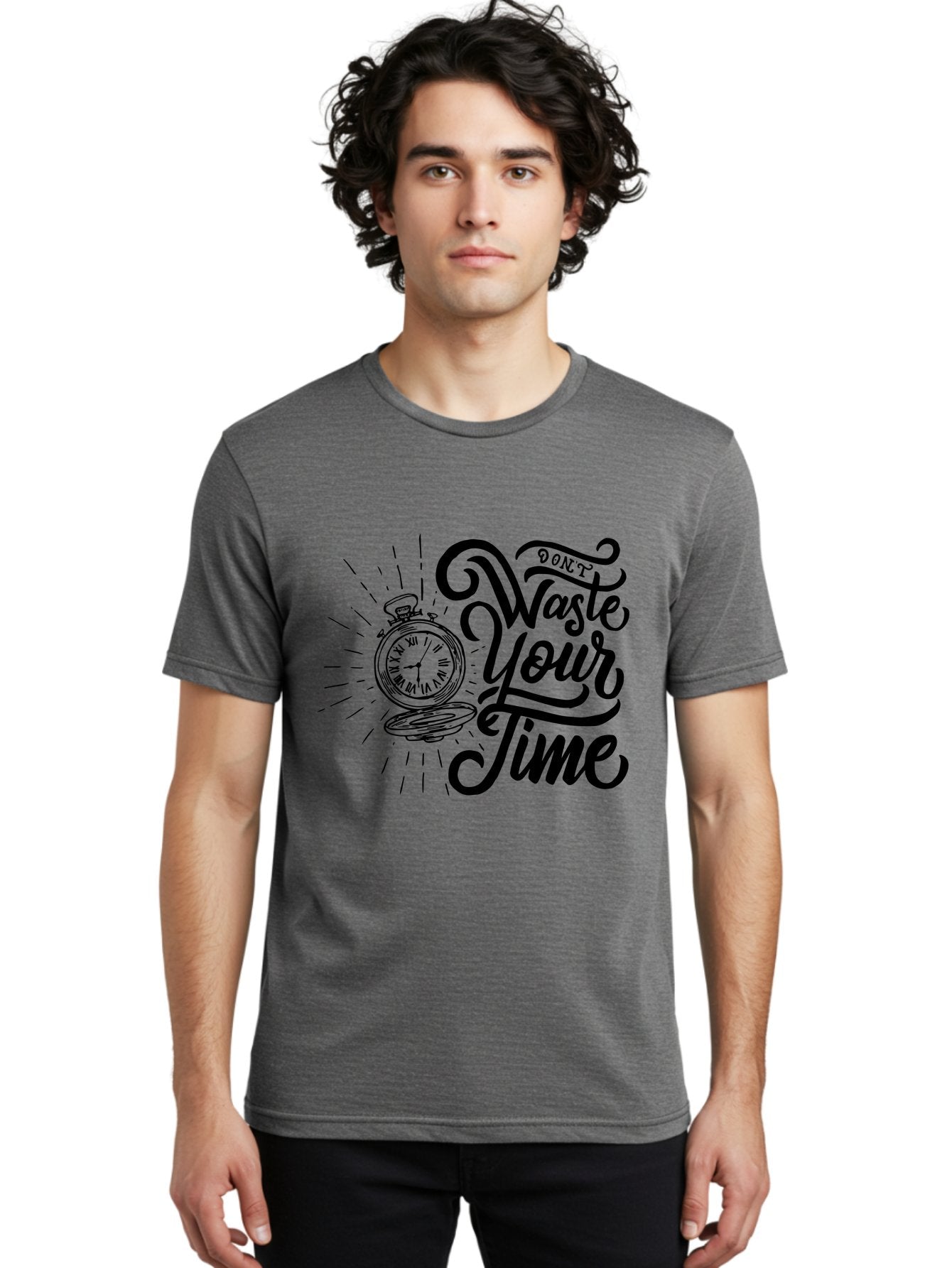 Don-T-Waste-Your-Time Men'S Graphic Tee, 100% Cotton, Comfortable Casual Summer Wear, Machine Washable, Motivational Quote, Pocket Watch, Time Management, Productivity Tips, Inspirational Sayings, Typography Art, Motivational Posters Aab244 21