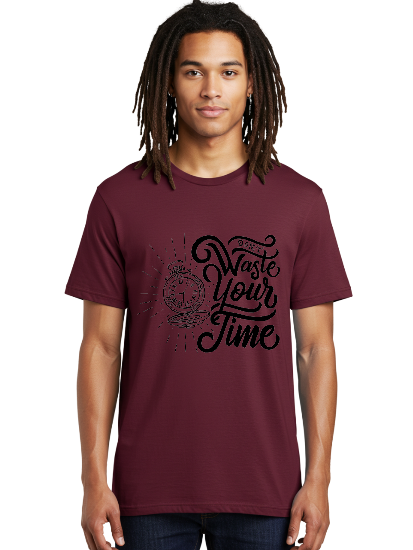 Don-T-Waste-Your-Time Men'S Graphic Tee, 100% Cotton, Comfortable Casual Summer Wear, Machine Washable, Motivational Quote, Pocket Watch, Time Management, Productivity Tips, Inspirational Sayings, Typography Art, Motivational Posters Aab244 14