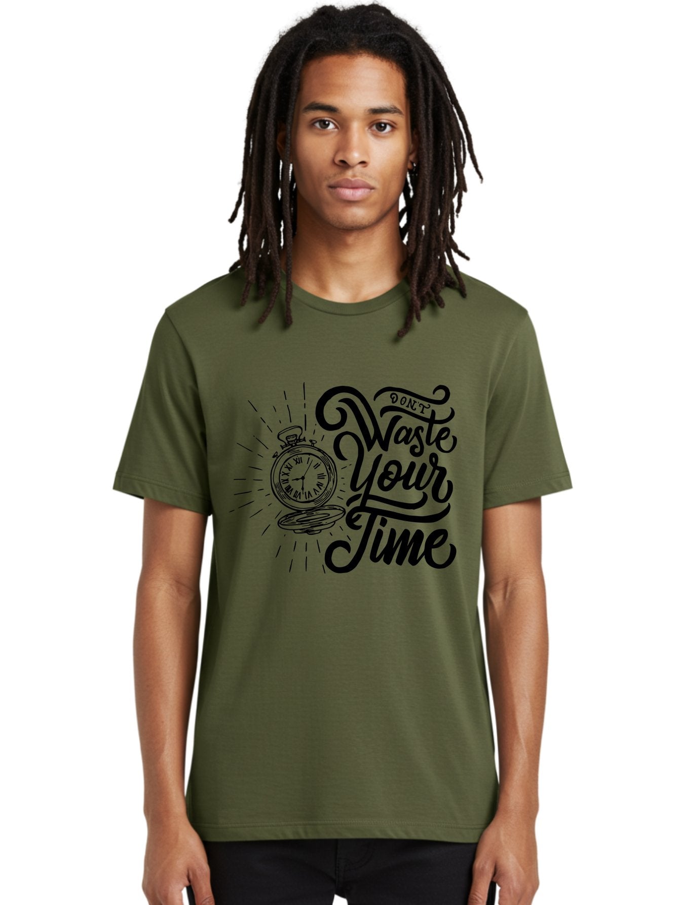 Don-T-Waste-Your-Time Men'S Graphic Tee, 100% Cotton, Comfortable Casual Summer Wear, Machine Washable, Motivational Quote, Pocket Watch, Time Management, Productivity Tips, Inspirational Sayings, Typography Art, Motivational Posters Aab244 18