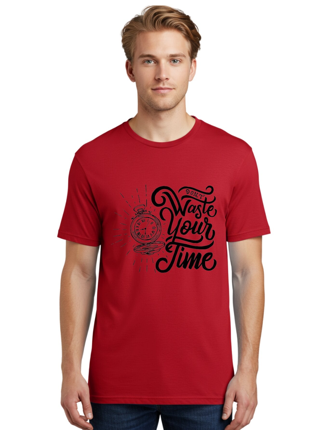 Don-T-Waste-Your-Time Men'S Graphic Tee, 100% Cotton, Comfortable Casual Summer Wear, Machine Washable, Motivational Quote, Pocket Watch, Time Management, Productivity Tips, Inspirational Sayings, Typography Art, Motivational Posters Aab244 27
