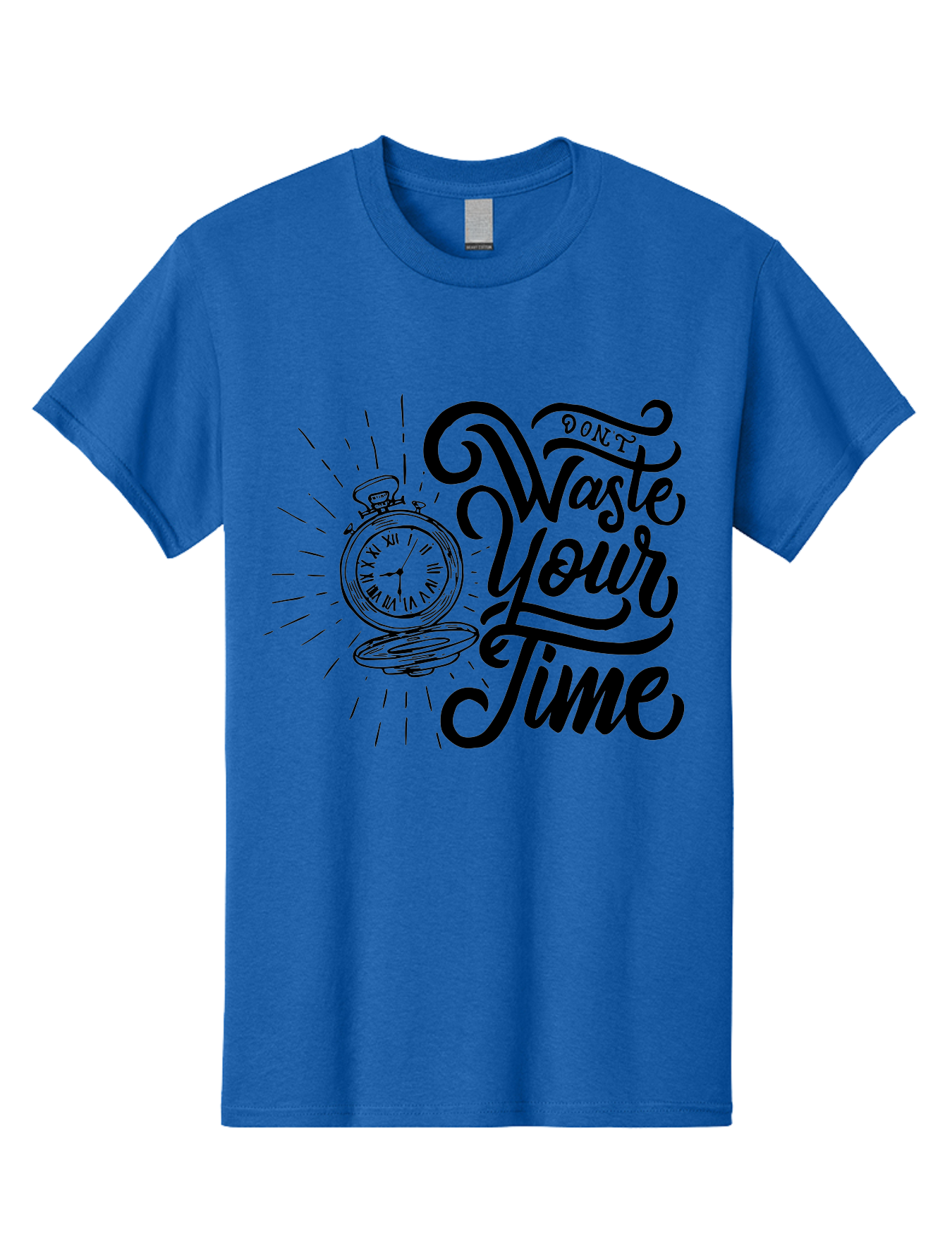 Don-T-Waste-Your-Time Men'S Graphic Tee, 100% Cotton, Comfortable Casual Summer Wear, Machine Washable, Motivational Quote, Pocket Watch, Time Management, Productivity Tips, Inspirational Sayings, Typography Art, Motivational Posters Aab244 25
