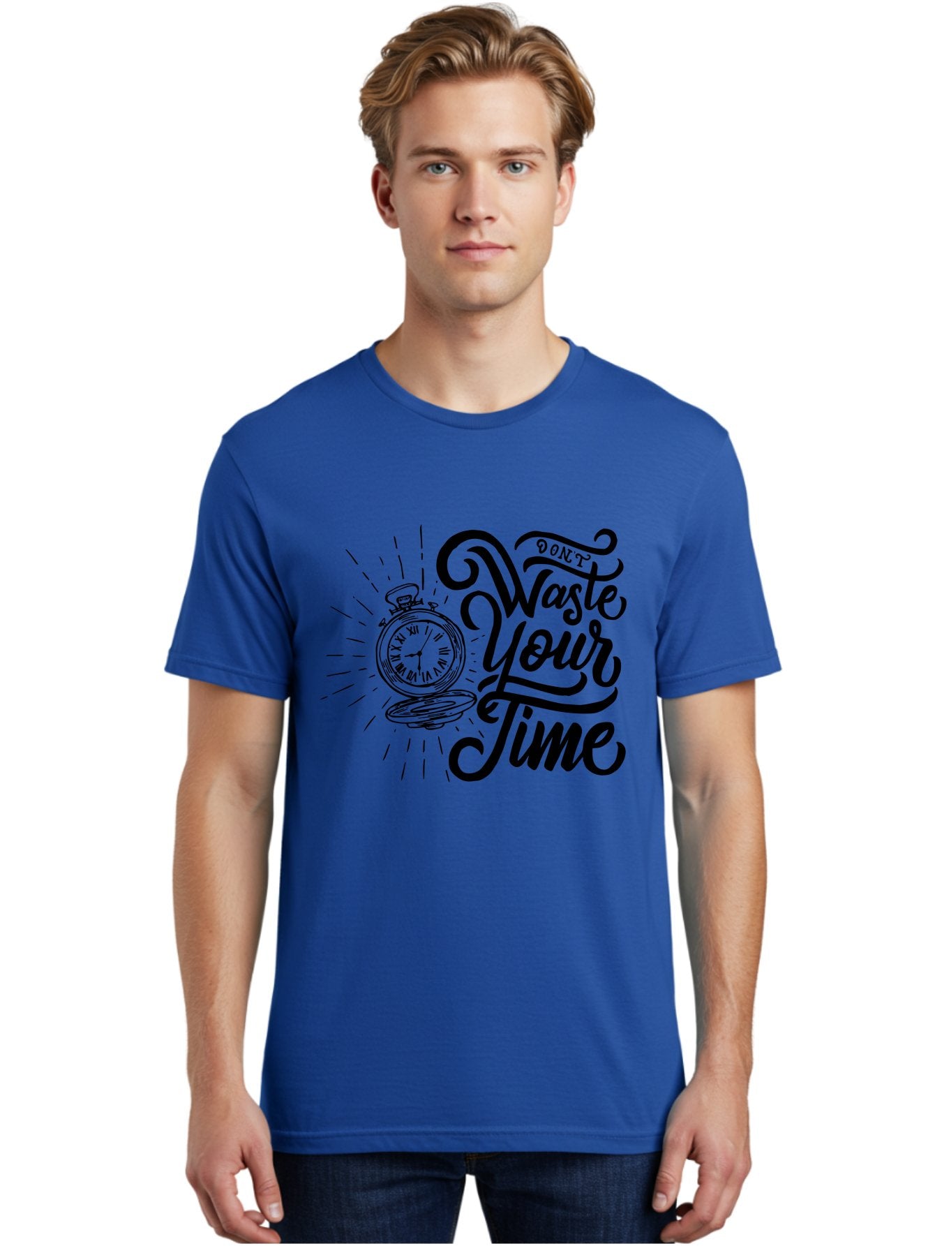 Don-T-Waste-Your-Time Men'S Graphic Tee, 100% Cotton, Comfortable Casual Summer Wear, Machine Washable, Motivational Quote, Pocket Watch, Time Management, Productivity Tips, Inspirational Sayings, Typography Art, Motivational Posters Aab244 28