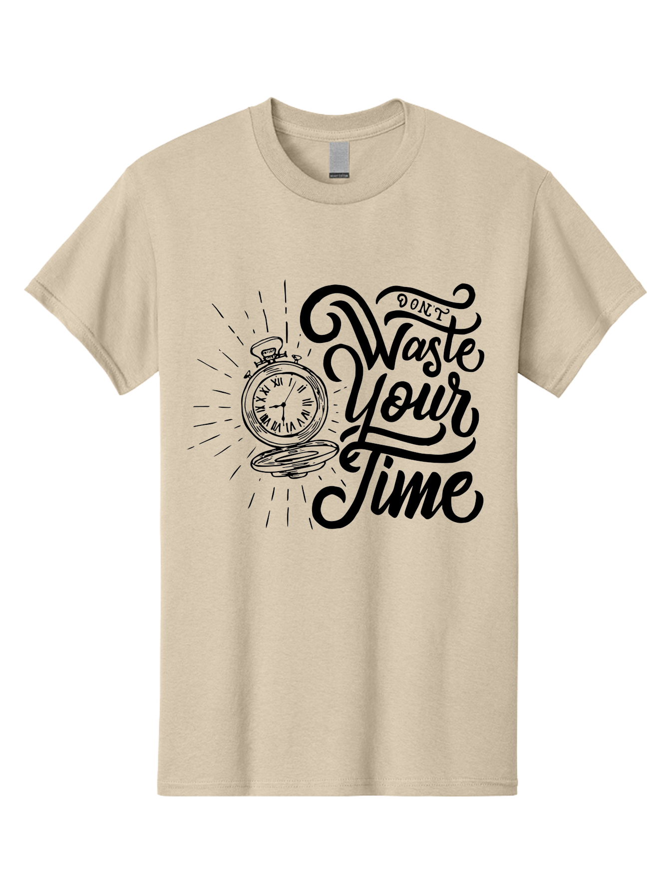 Don-T-Waste-Your-Time Men'S Graphic Tee, 100% Cotton, Comfortable Casual Summer Wear, Machine Washable, Motivational Quote, Pocket Watch, Time Management, Productivity Tips, Inspirational Sayings, Typography Art, Motivational Posters Aab244 27
