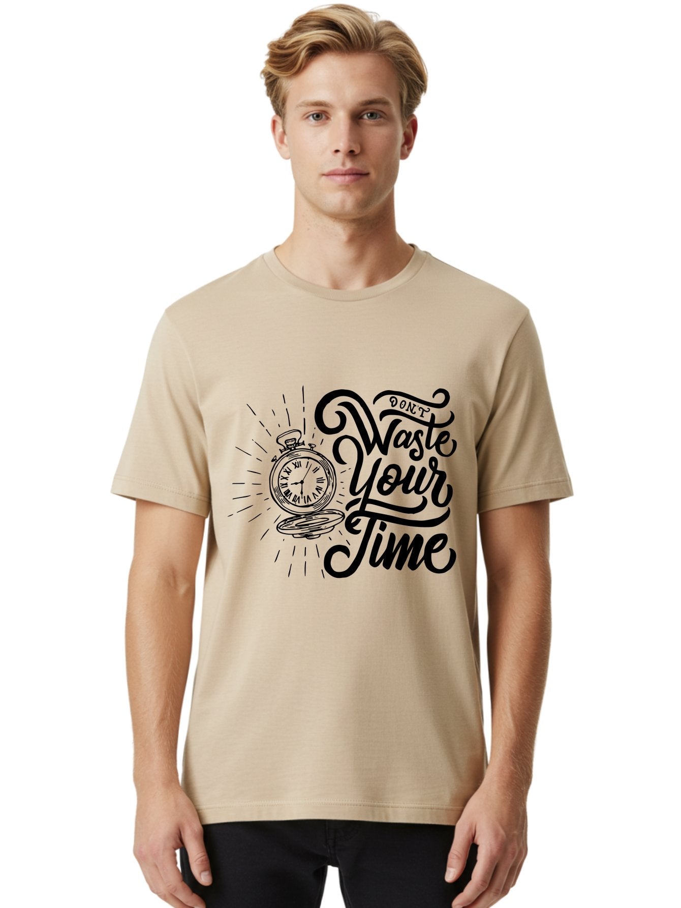 Don-T-Waste-Your-Time Men'S Graphic Tee, 100% Cotton, Comfortable Casual Summer Wear, Machine Washable, Motivational Quote, Pocket Watch, Time Management, Productivity Tips, Inspirational Sayings, Typography Art, Motivational Posters Aab244 20