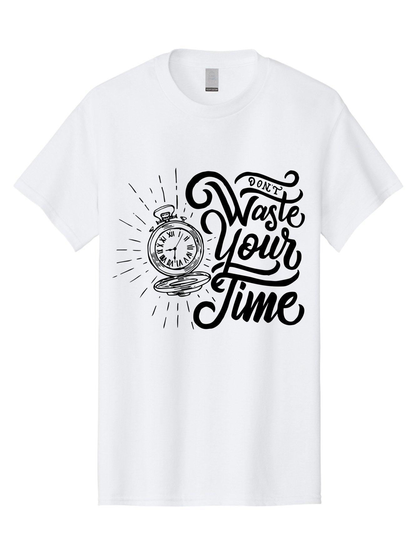 Don-T-Waste-Your-Time Men'S Graphic Tee, 100% Cotton, Comfortable Casual Summer Wear, Machine Washable, Motivational Quote, Pocket Watch, Time Management, Productivity Tips, Inspirational Sayings, Typography Art, Motivational Posters Aab244