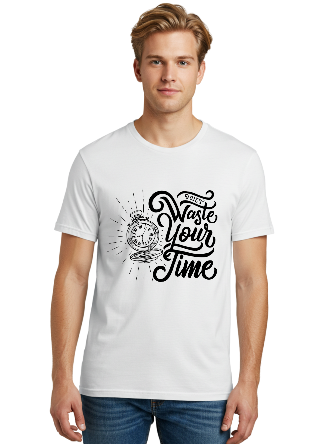 Don-T-Waste-Your-Time Men'S Graphic Tee, 100% Cotton, Comfortable Casual Summer Wear, Machine Washable, Motivational Quote, Pocket Watch, Time Management, Productivity Tips, Inspirational Sayings, Typography Art, Motivational Posters Aab244 30