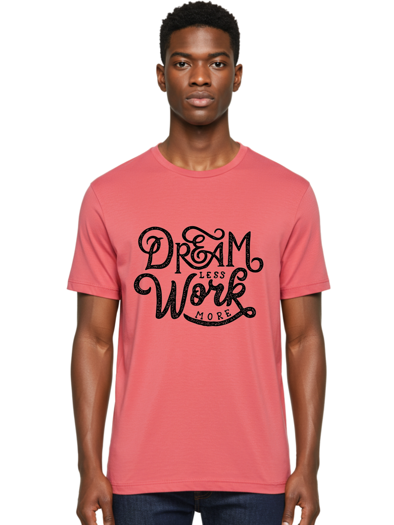Dream-Less-Work-More-1 Men'S Graphic Tee, 100% Cotton, Comfortable Casual Summer Wear, Machine Washable, Inspirational Quote, Motivational Phrase, Dream Less Work More, Stylized Typography, Creative Font, Positive Vibes, Productivity Hack, Aab247 6