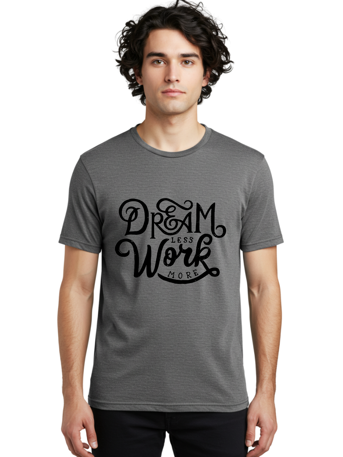 Dream-Less-Work-More Men'S Graphic Tee, 100% Cotton, Comfortable Casual Summer Wear, Machine Washable, Motivational Quote, Dream Less Work More, Inspirational Words, Typography Art, Stylized Text, Black Lettering, Motivational Poster, Aab248 10