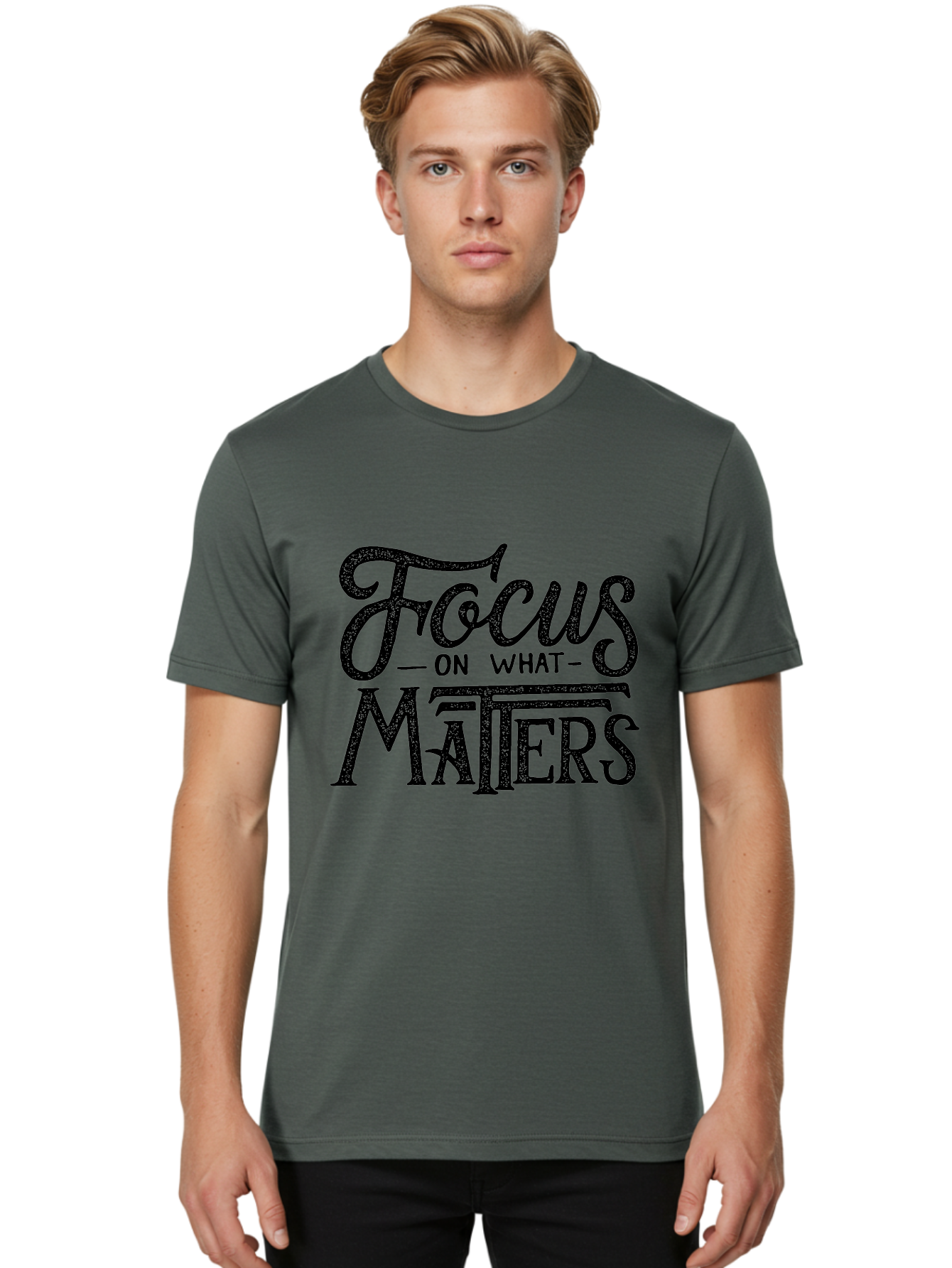 Focus-On-What-Matters-1 Men'S Graphic Tee, 100% Cotton, Comfortable Casual Summer Wear, Machine Washable, Motivational Quote, Inspirational Phrase, Focus On What Matters, Positive Affirmation, Typography, Productivity Tip, Aab249 4
