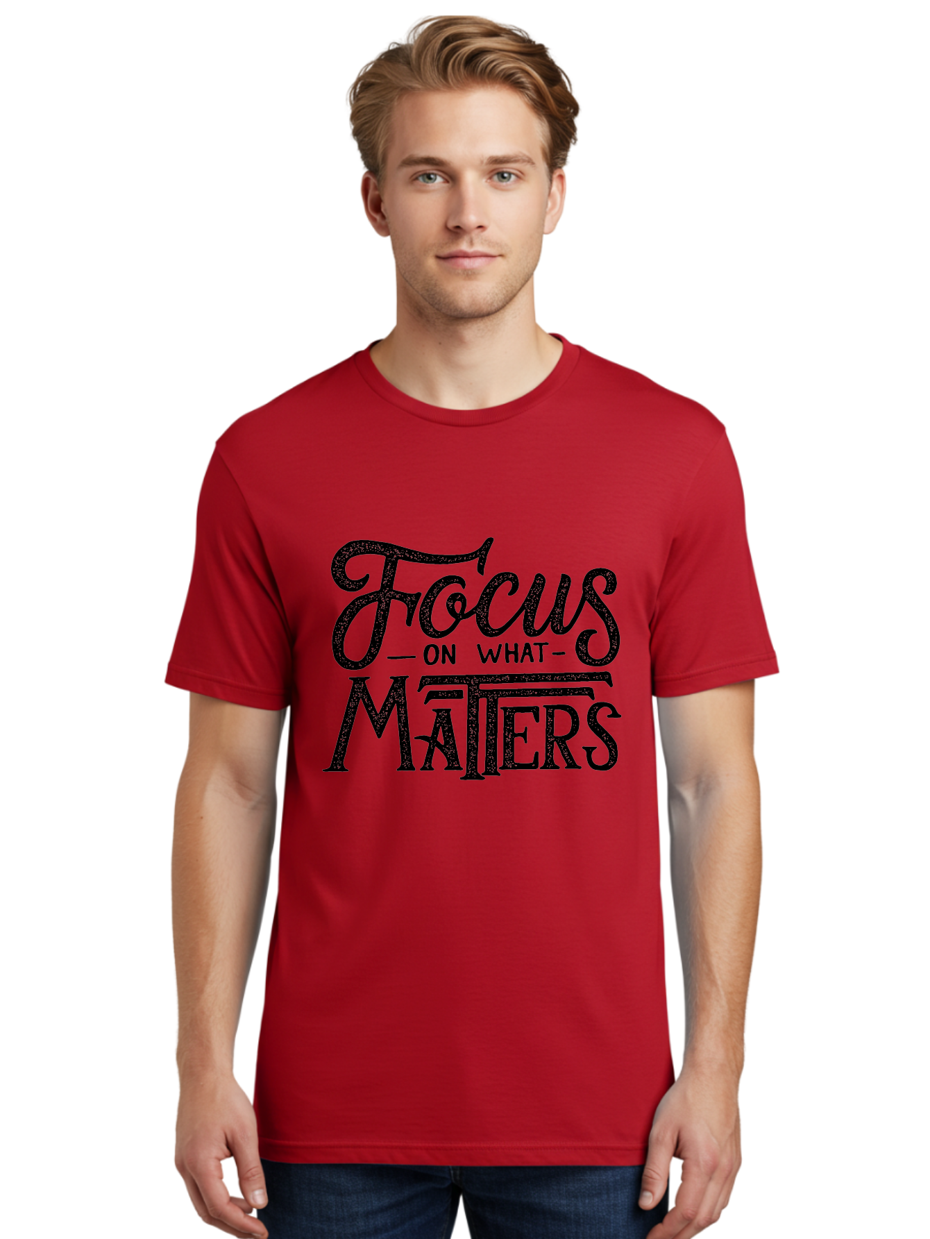Focus-On-What-Matters-1 Men'S Graphic Tee, 100% Cotton, Comfortable Casual Summer Wear, Machine Washable, Motivational Quote, Inspirational Phrase, Focus On What Matters, Positive Affirmation, Typography, Productivity Tip, Aab249 24