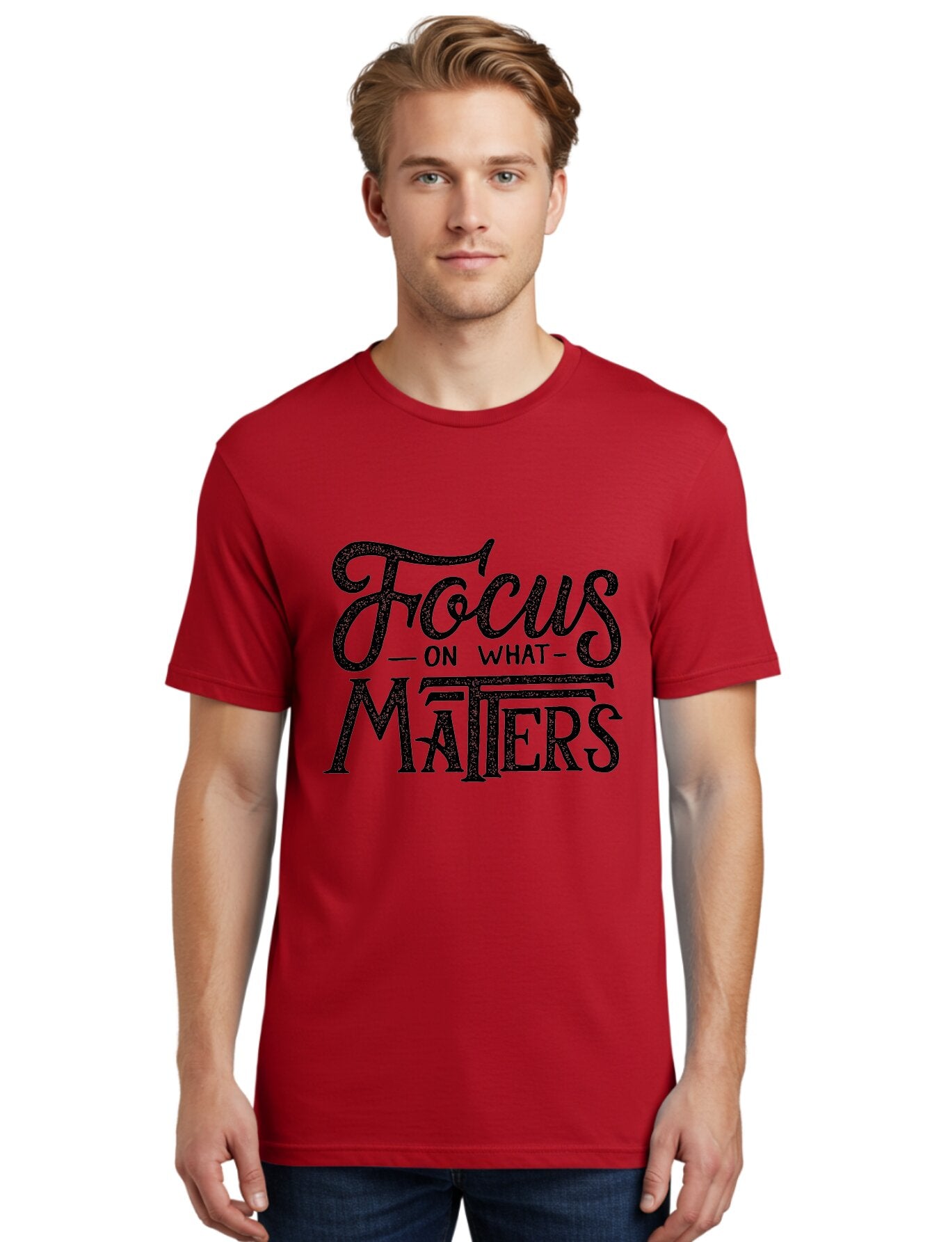Focus-On-What-Matters-1 Men'S Graphic Tee, 100% Cotton, Comfortable Casual Summer Wear, Machine Washable, Motivational Quote, Inspirational Phrase, Focus On What Matters, Positive Affirmation, Typography, Productivity Tip, Aab249 21