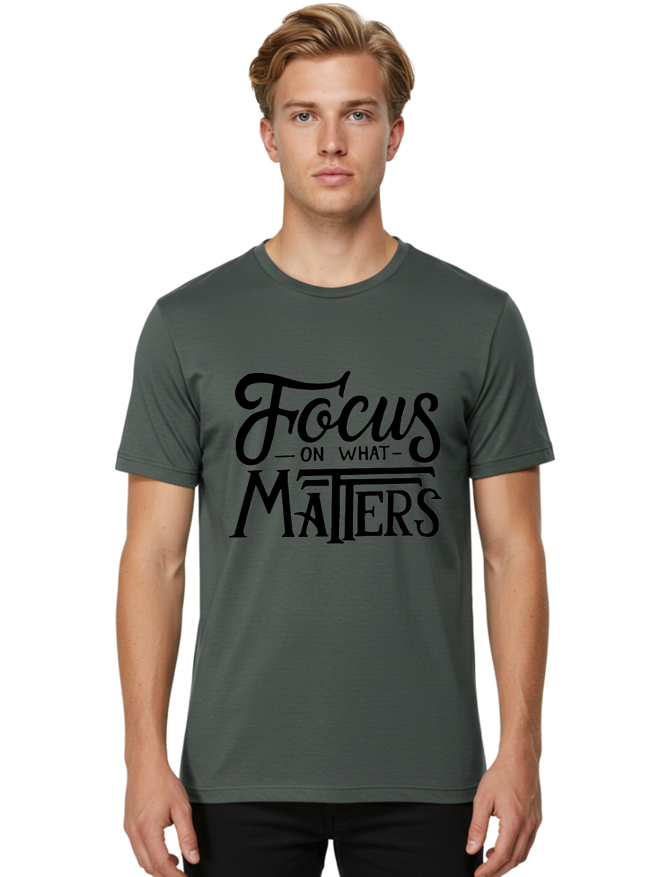 Focus-On-What-Matters Men'S Graphic Tee, 100% Cotton, Comfortable Casual Summer Wear, Machine Washable, Motivational Quote, Inspirational Phrase, Focus On Goals, Productivity Tips, Positive Affirmation, Self Improvement, Success Mindset, Aab250 4