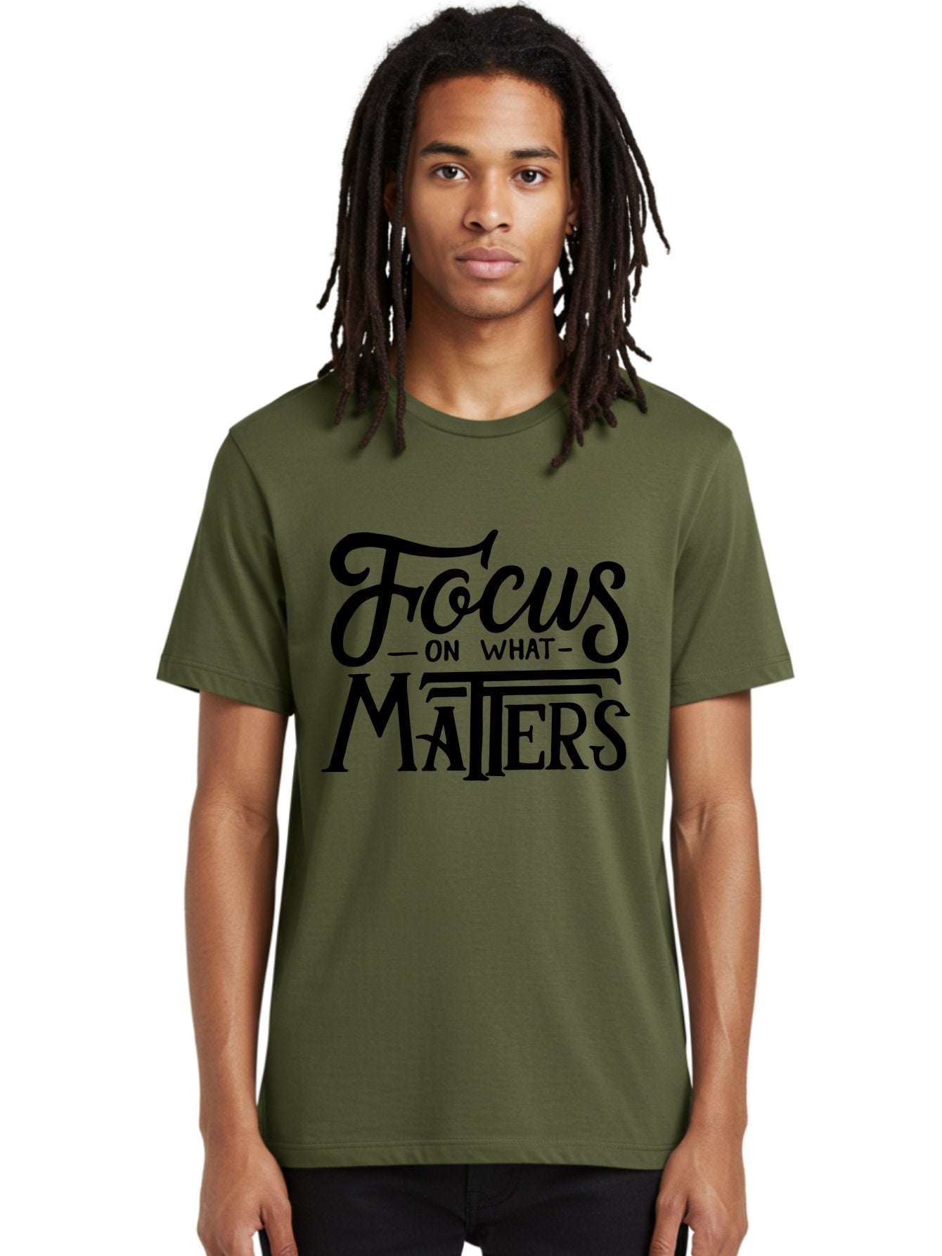 Focus-On-What-Matters Men'S Graphic Tee, 100% Cotton, Comfortable Casual Summer Wear, Machine Washable, Motivational Quote, Inspirational Phrase, Focus On Goals, Productivity Tips, Positive Affirmation, Self Improvement, Success Mindset, Aab250 19
