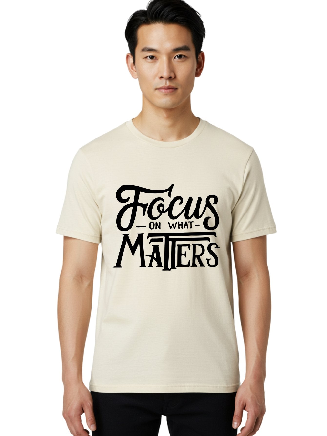 Focus-On-What-Matters Men'S Graphic Tee, 100% Cotton, Comfortable Casual Summer Wear, Machine Washable, Motivational Quote, Inspirational Phrase, Focus On Goals, Productivity Tips, Positive Affirmation, Self Improvement, Success Mindset, Aab250 17