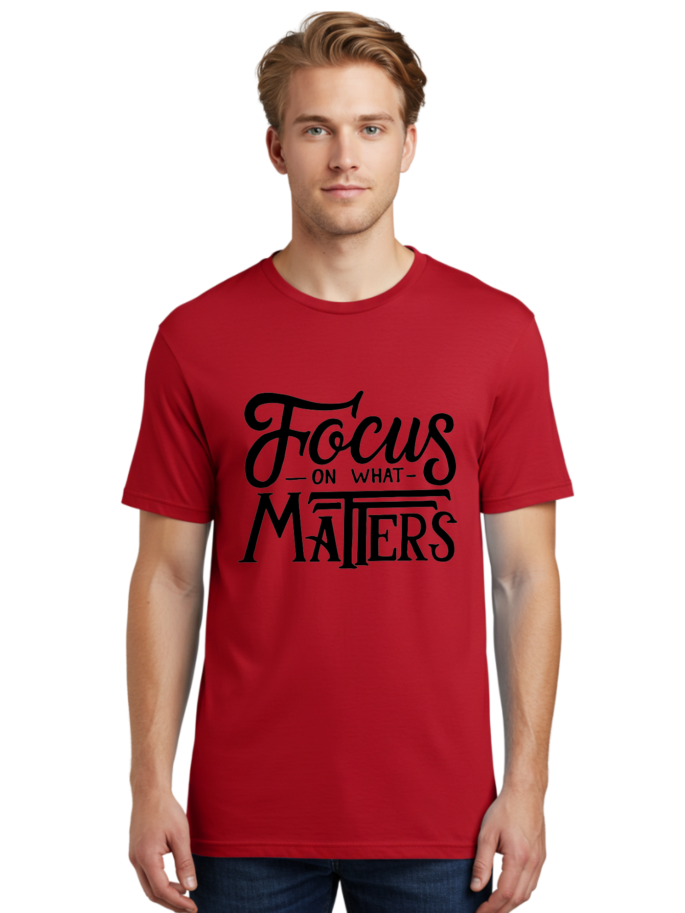 Focus-On-What-Matters Men'S Graphic Tee, 100% Cotton, Comfortable Casual Summer Wear, Machine Washable, Motivational Quote, Inspirational Phrase, Focus On Goals, Productivity Tips, Positive Affirmation, Self Improvement, Success Mindset, Aab250 24