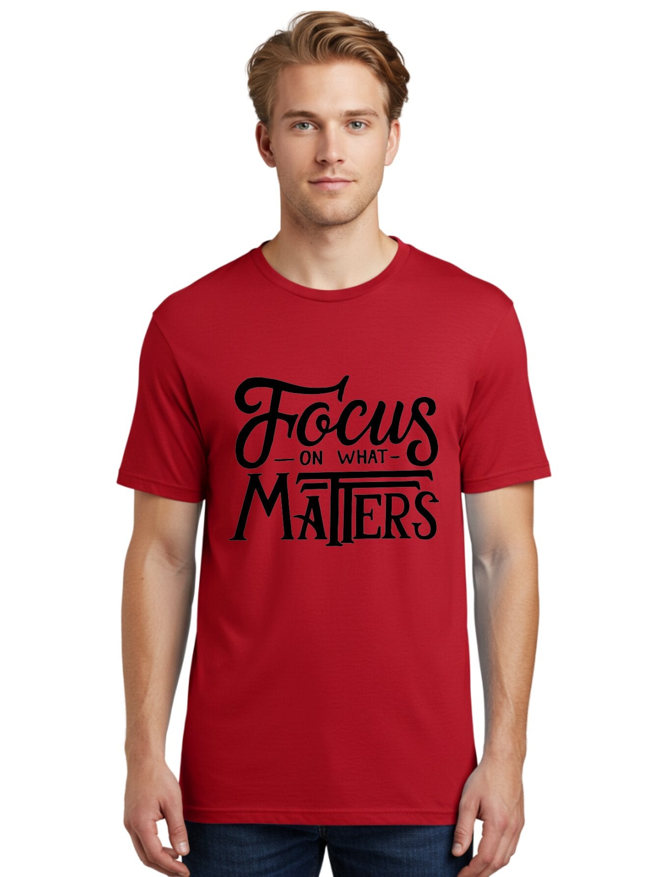 Focus-On-What-Matters Men'S Graphic Tee, 100% Cotton, Comfortable Casual Summer Wear, Machine Washable, Motivational Quote, Inspirational Phrase, Focus On Goals, Productivity Tips, Positive Affirmation, Self Improvement, Success Mindset, Aab250 20