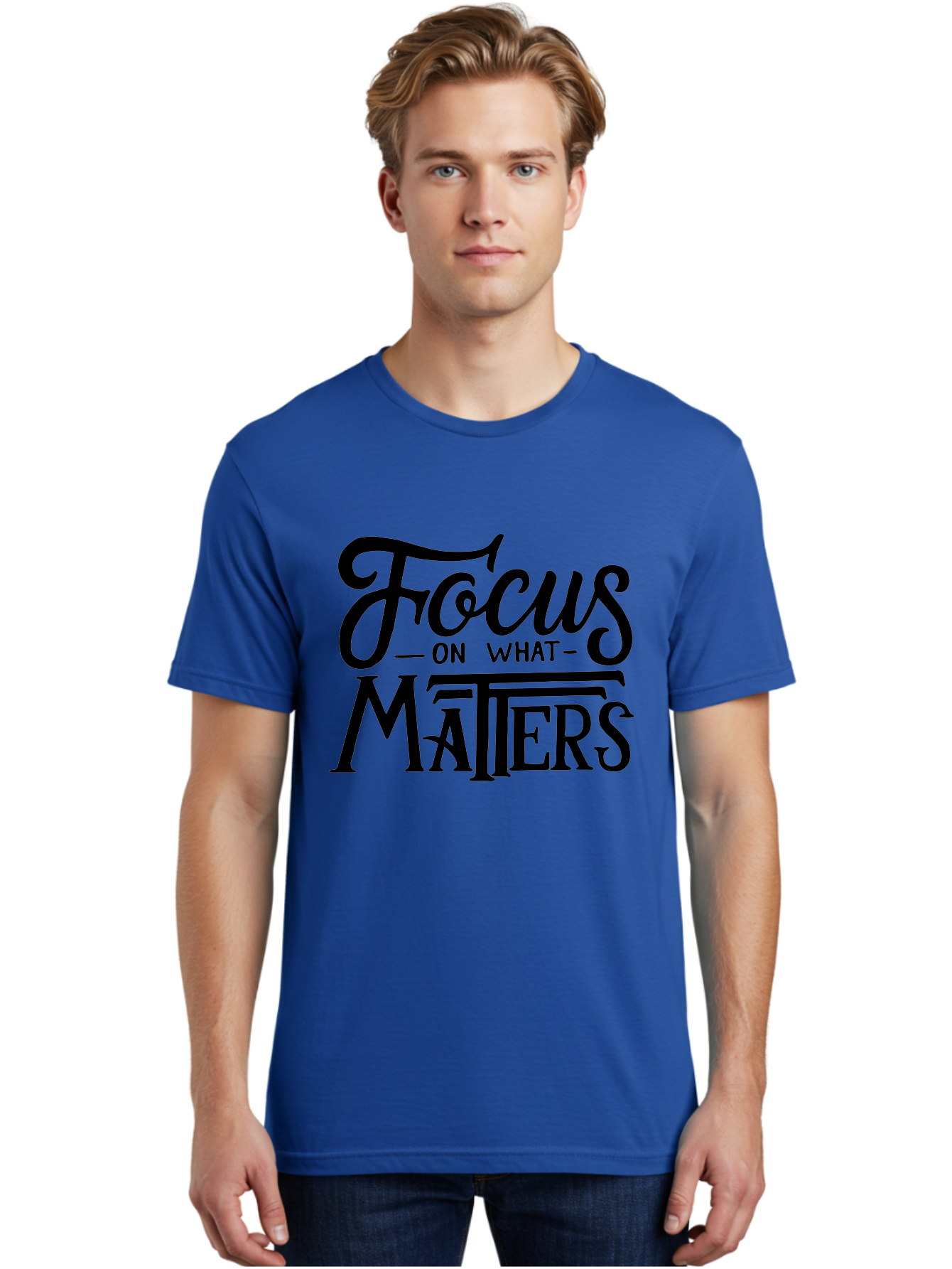 Focus-On-What-Matters Men'S Graphic Tee, 100% Cotton, Comfortable Casual Summer Wear, Machine Washable, Motivational Quote, Inspirational Phrase, Focus On Goals, Productivity Tips, Positive Affirmation, Self Improvement, Success Mindset, Aab250 26