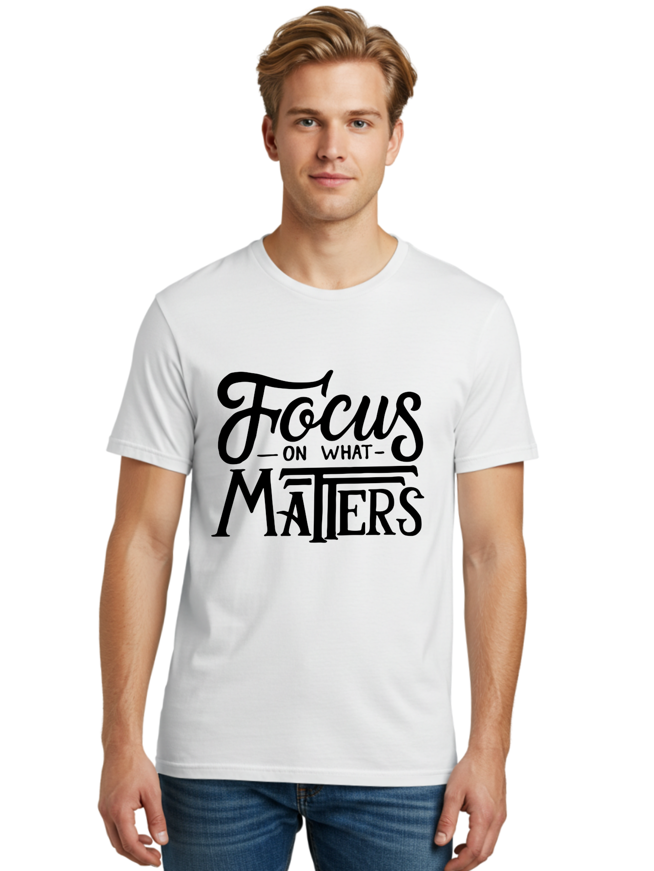 Focus-On-What-Matters Men'S Graphic Tee, 100% Cotton, Comfortable Casual Summer Wear, Machine Washable, Motivational Quote, Inspirational Phrase, Focus On Goals, Productivity Tips, Positive Affirmation, Self Improvement, Success Mindset, Aab250 30