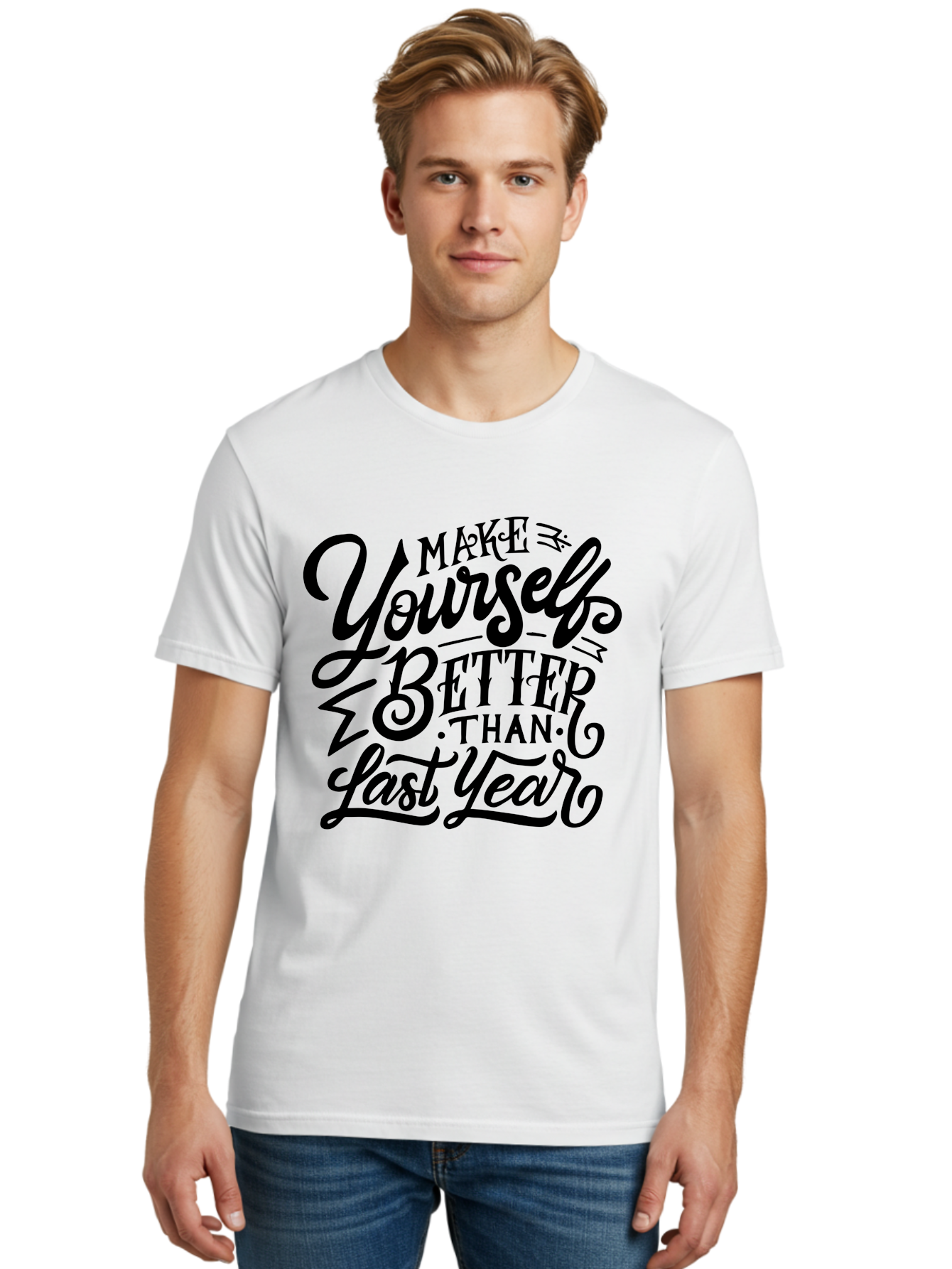 Make-Yourself-Better Men'S Graphic Tee, 100% Cotton, Comfortable Casual Summer Wear, Machine Washable, Inspirational Quote, Motivational Phrase, Self-Improvement, Personal Growth, New Year Resolution, Goal Setting, Motivation, Success, Aab252 30
