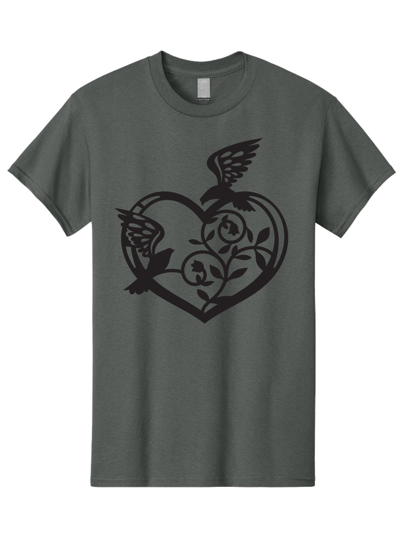 Birds-Heart Men'S Graphic Tee, 100% Cotton, Comfortable Casual Summer Wear, Machine Washable, Two Birds, Flying Birds, Heart Shape, Floral Design, Leafy Patterns, Love Symbol, Romantic Imagery, Bird Silhouettes, Whimsical Art, Elegant Design Aab257 6