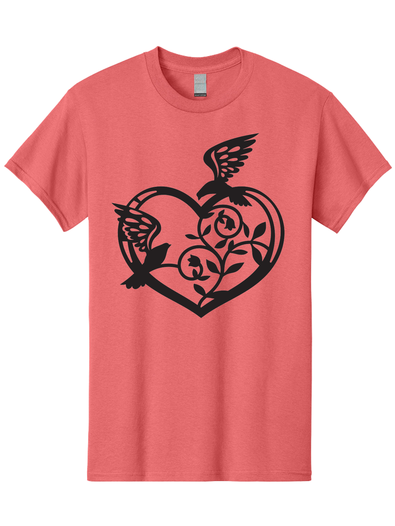 Birds-Heart Men'S Graphic Tee, 100% Cotton, Comfortable Casual Summer Wear, Machine Washable, Two Birds, Flying Birds, Heart Shape, Floral Design, Leafy Patterns, Love Symbol, Romantic Imagery, Bird Silhouettes, Whimsical Art, Elegant Design Aab257 3