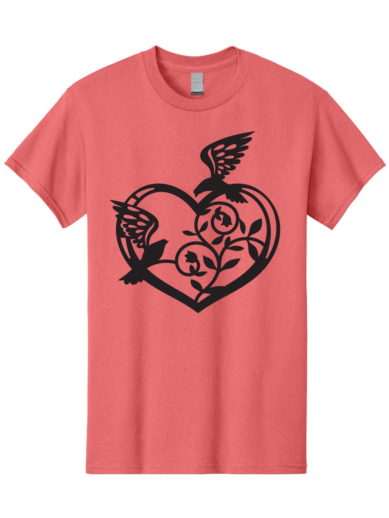 Birds-Heart Men'S Graphic Tee, 100% Cotton, Comfortable Casual Summer Wear, Machine Washable, Two Birds, Flying Birds, Heart Shape, Floral Design, Leafy Patterns, Love Symbol, Romantic Imagery, Bird Silhouettes, Whimsical Art, Elegant Design Aab257 14