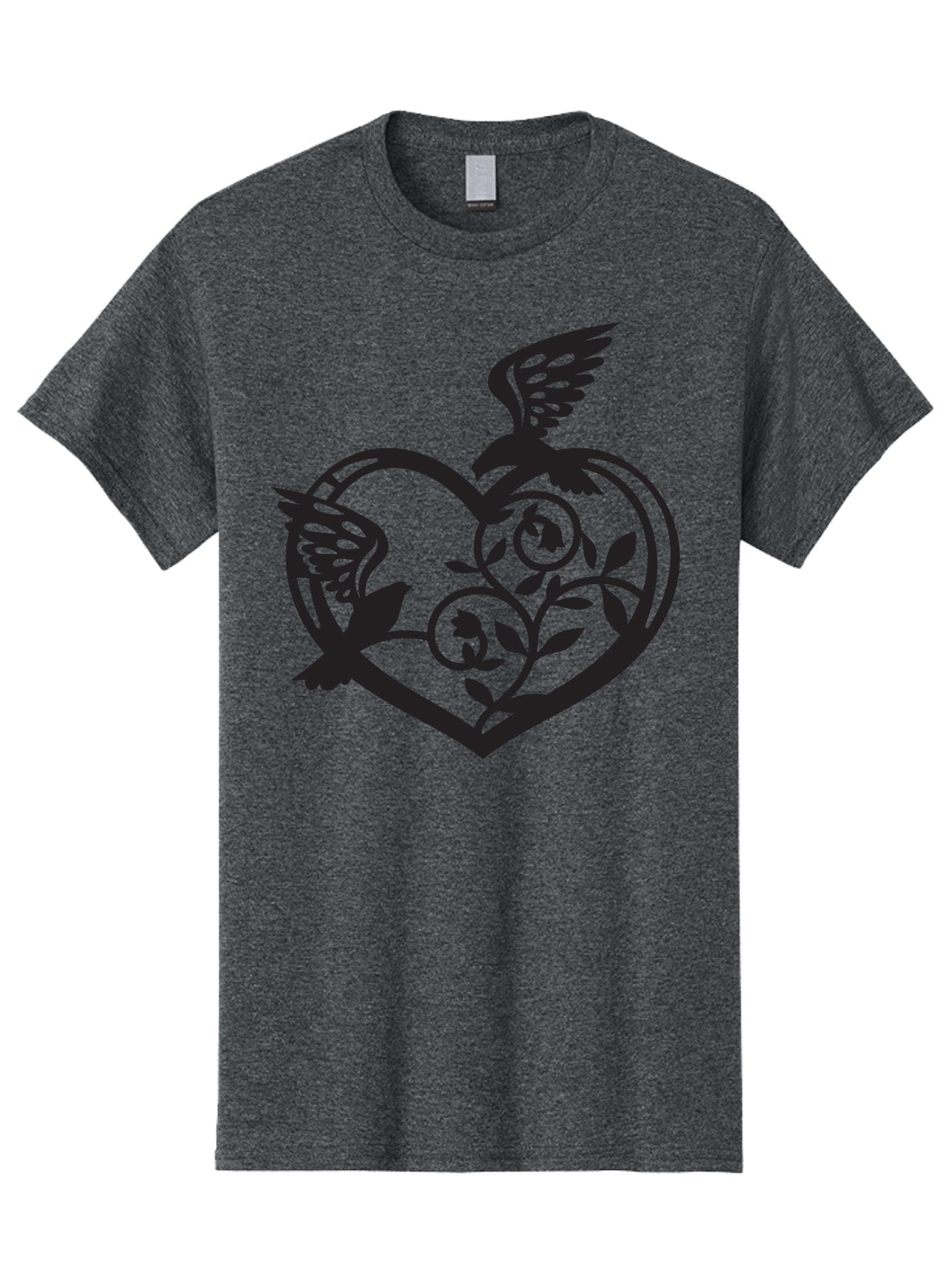 Birds-Heart Men'S Graphic Tee, 100% Cotton, Comfortable Casual Summer Wear, Machine Washable, Two Birds, Flying Birds, Heart Shape, Floral Design, Leafy Patterns, Love Symbol, Romantic Imagery, Bird Silhouettes, Whimsical Art, Elegant Design Aab257 5