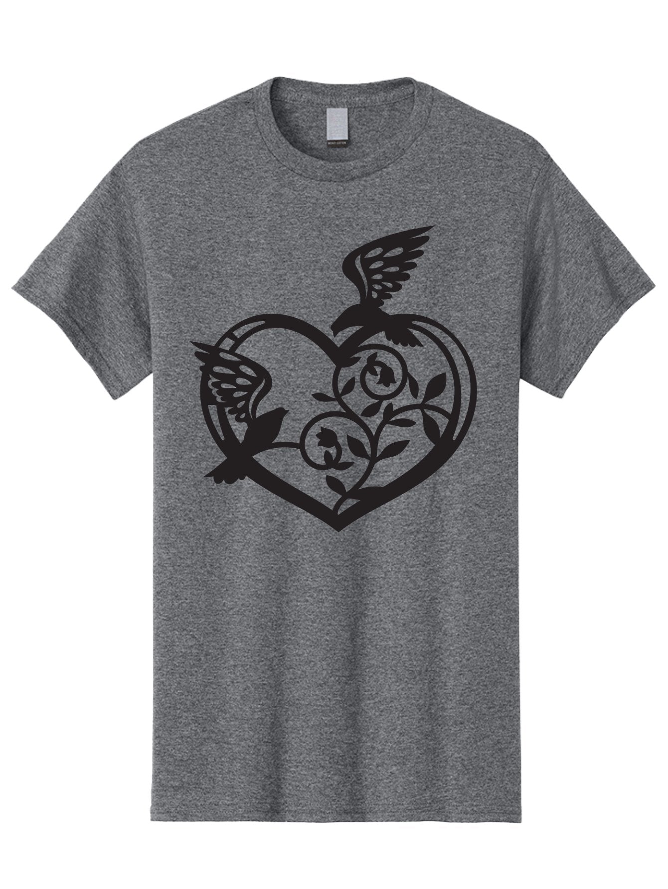 Birds-Heart Men'S Graphic Tee, 100% Cotton, Comfortable Casual Summer Wear, Machine Washable, Two Birds, Flying Birds, Heart Shape, Floral Design, Leafy Patterns, Love Symbol, Romantic Imagery, Bird Silhouettes, Whimsical Art, Elegant Design Aab257 12