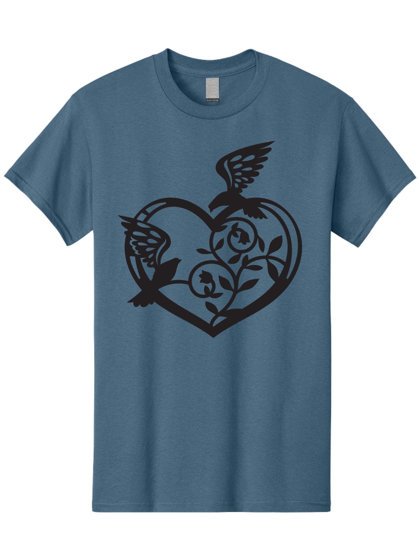Birds-Heart Men'S Graphic Tee, 100% Cotton, Comfortable Casual Summer Wear, Machine Washable, Two Birds, Flying Birds, Heart Shape, Floral Design, Leafy Patterns, Love Symbol, Romantic Imagery, Bird Silhouettes, Whimsical Art, Elegant Design Aab257 10