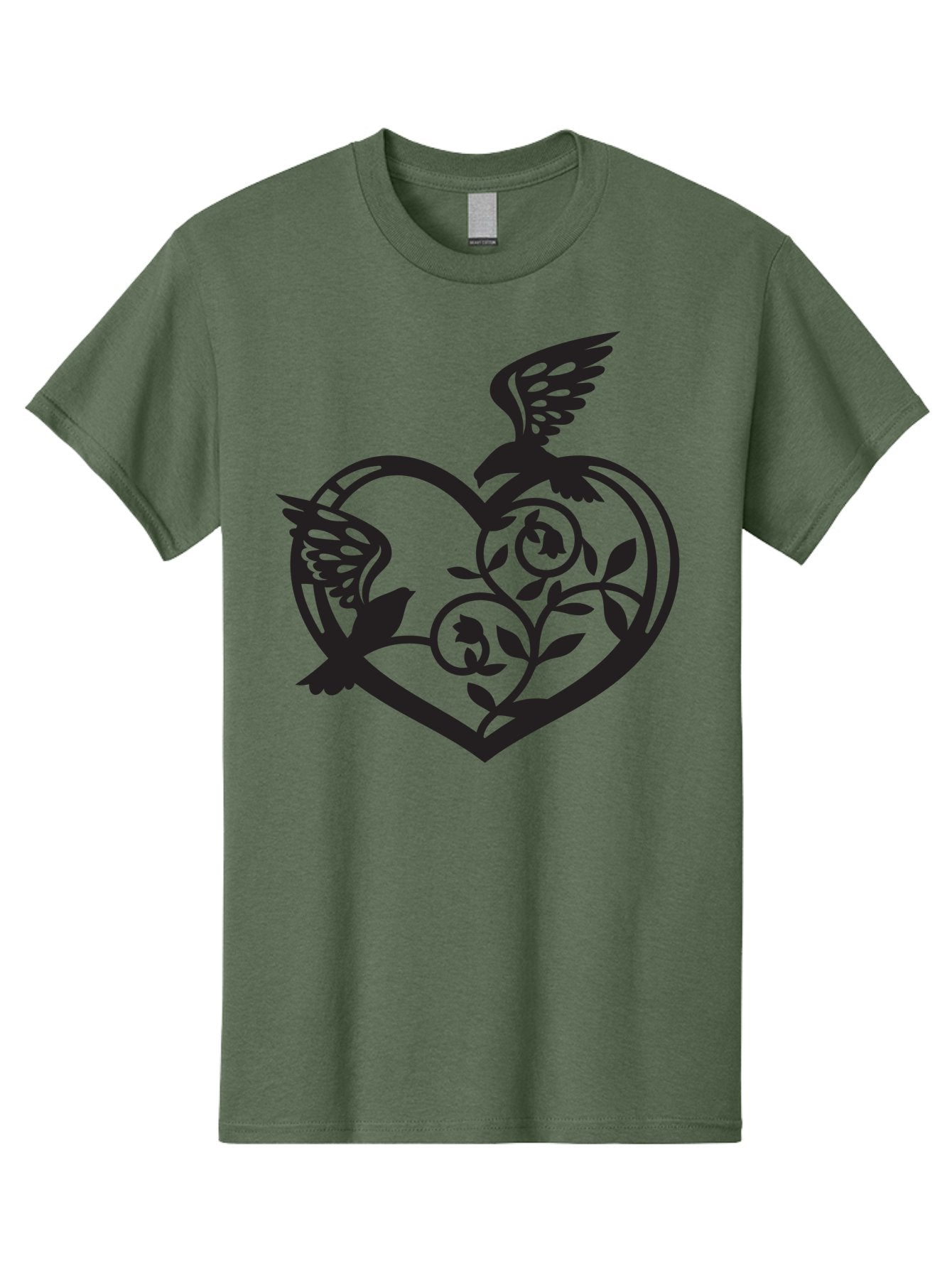 Birds-Heart Men'S Graphic Tee, 100% Cotton, Comfortable Casual Summer Wear, Machine Washable, Two Birds, Flying Birds, Heart Shape, Floral Design, Leafy Patterns, Love Symbol, Romantic Imagery, Bird Silhouettes, Whimsical Art, Elegant Design Aab257 7