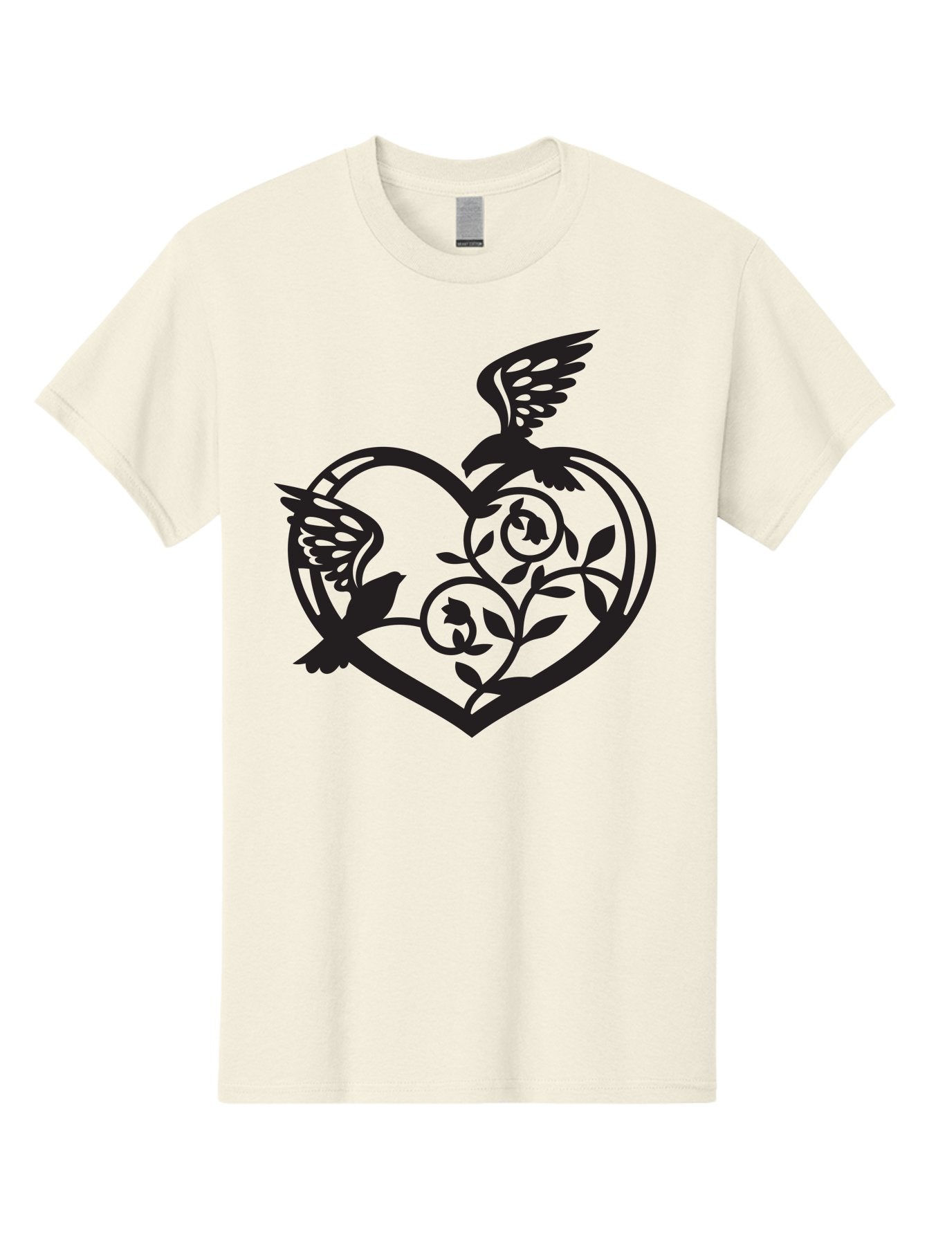 Birds-Heart Men'S Graphic Tee, 100% Cotton, Comfortable Casual Summer Wear, Machine Washable, Two Birds, Flying Birds, Heart Shape, Floral Design, Leafy Patterns, Love Symbol, Romantic Imagery, Bird Silhouettes, Whimsical Art, Elegant Design Aab257 3